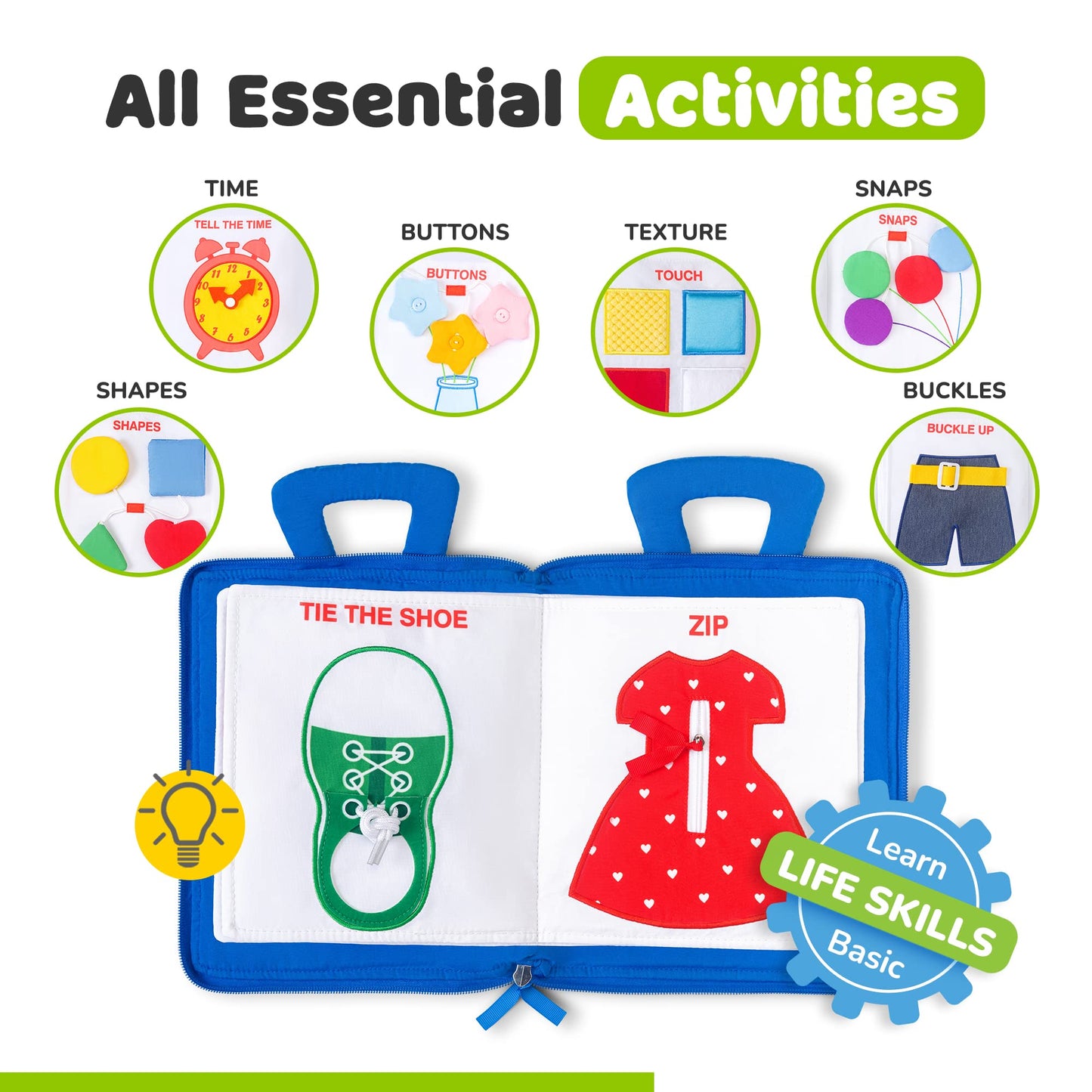 deMoca Toddler Travel Toys for Airplane and Car Rides, Quiet Busy Book for Toddlers 1-3, Plane Toys for 1 Year Old, Montessori Activity Book with All Parts Attached, Screen