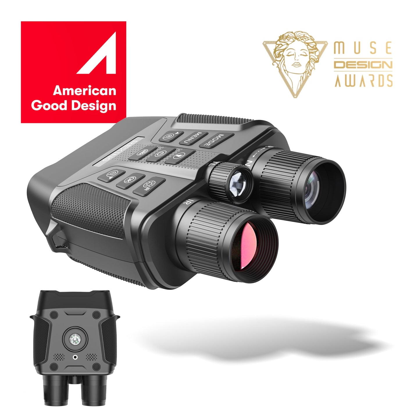 RexingUSA B1 Compass Night Vision Binoculars – 4K Ultra HD, Integrated Compass, Flashlight, Weather Resistant, IR Night Vision, 5X Digital Zoom, Video Recording, and Photos