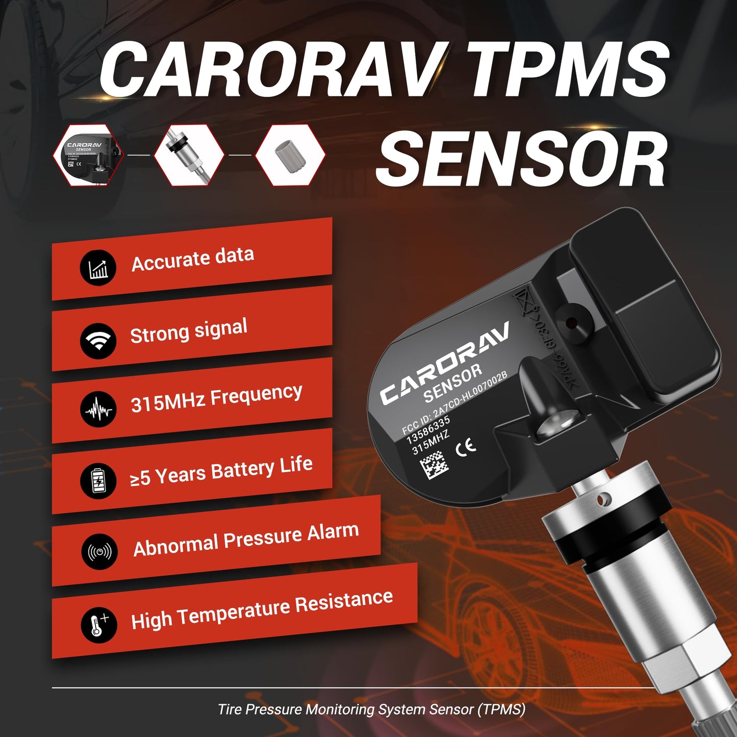 TPMS Sensor GM, 4-Pack Tire Pressure Monitoring System Sensor Replacement for GM Chevy GMC Cadillac Buick, 315MHz OE Replaces for 13586335 13581558 13598771 13598772