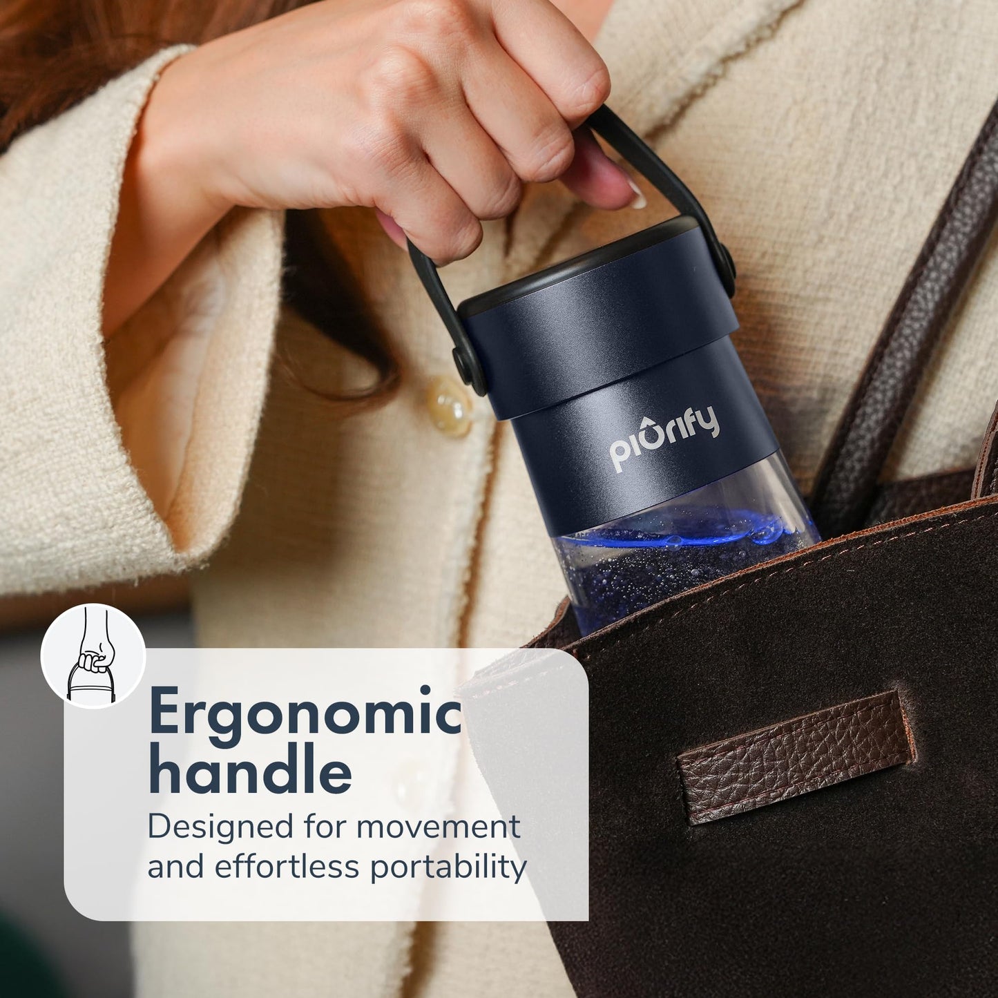 PIURIFY Hydrogen Water Bottle Generator | 17 OZ | UP TO 6,290 PPB H2 Molecular Hydrogen | SPE/PEM Electrolysis | Ergonomic Handle | Dual-Mode | 2200 mAh Battery | Certified by H2 Analytics | Dark Blue