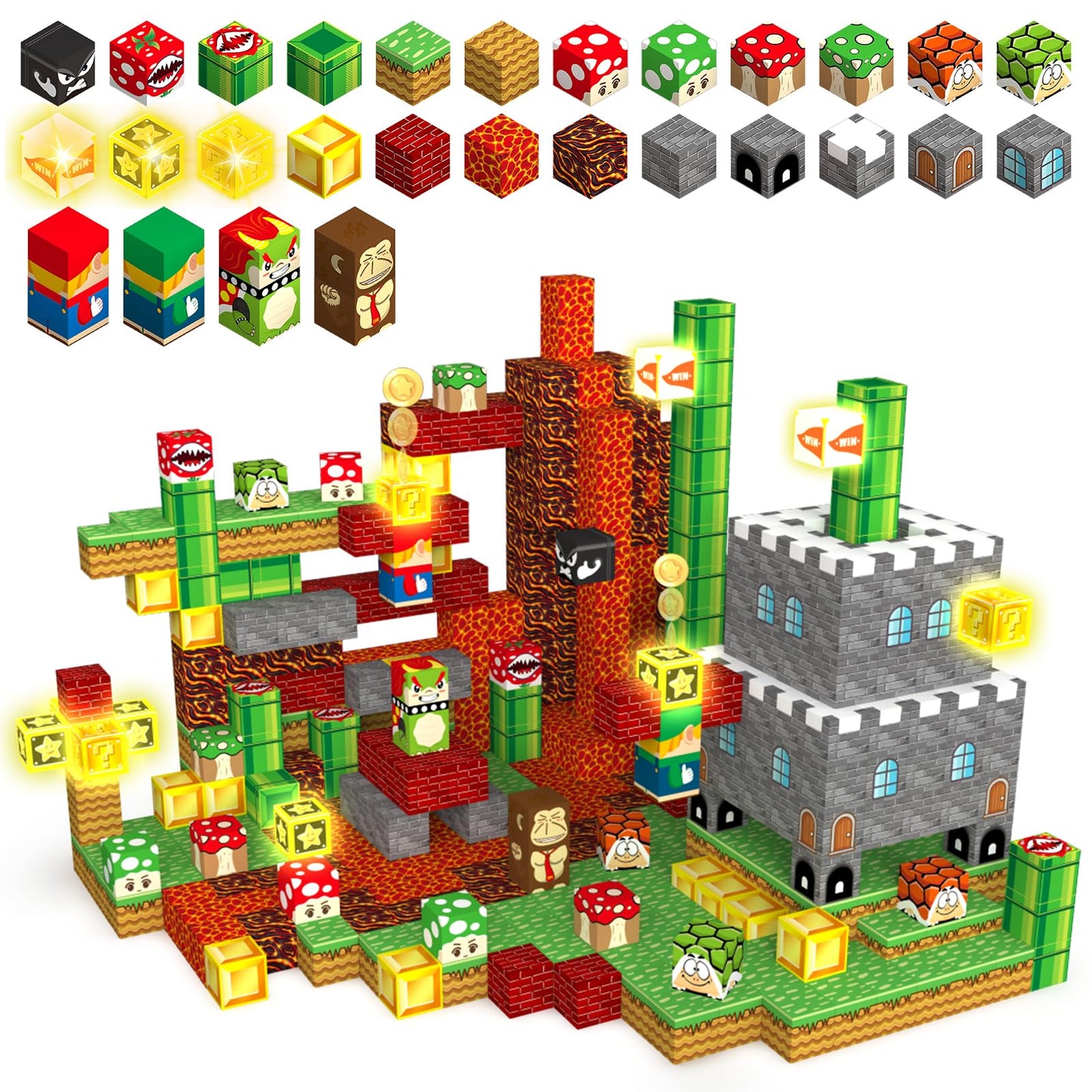 Daoyehsy Magnetic Blocks Building Toys, 1" Light Up Building Blocks Magnet Cubes for Toddlers Boys Girls 3+, Build 3D Scenes STEM Sensory Construction Toys