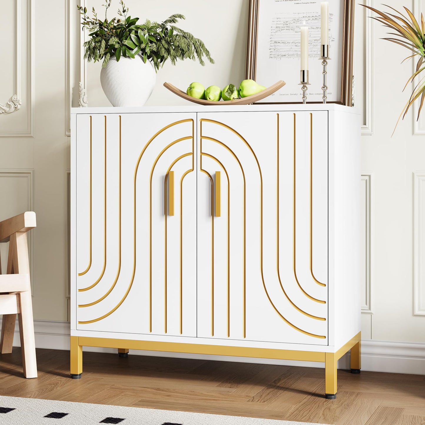 Gaomon Accent Wood Buffet Cabinet, Sideboard Buffet Cabinet with Storage, Modern Buffet Storage Cabinet with Doors and Shelves for Kitchen, Office, Dining Room, Living Room, White