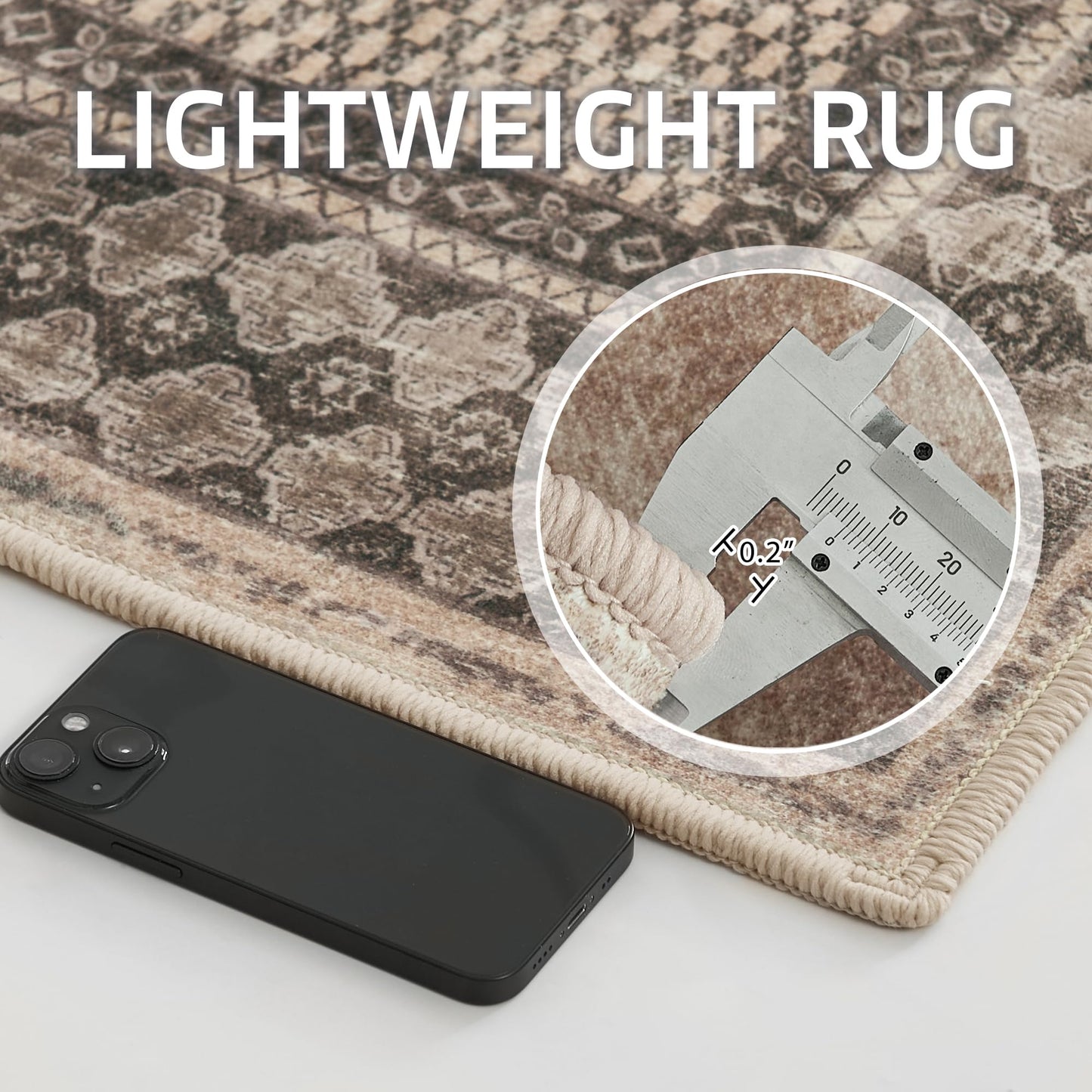 NICETOWN 5x8 Area Rug, Ultra- Thin Brown Oriental Washable Rug for Living Room, 5'x 8' Carpet for Bedroom, Non-Slip Stain Resistant Foldable Large Carpet Pet & Kids Friendly for Dining Room