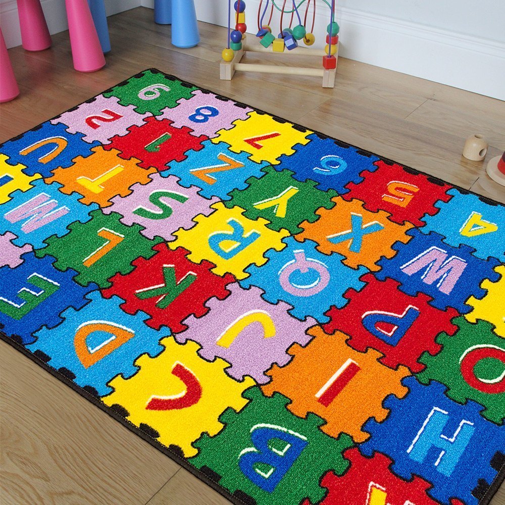 CR Kids/Baby Room/Daycare/Classroom/Playroom Area Rug. ABC Puzzle (A-Z and 1-9). Educational. Fun. Bright Colorful Vibrant Colors (5 Feet X 7 Feet)