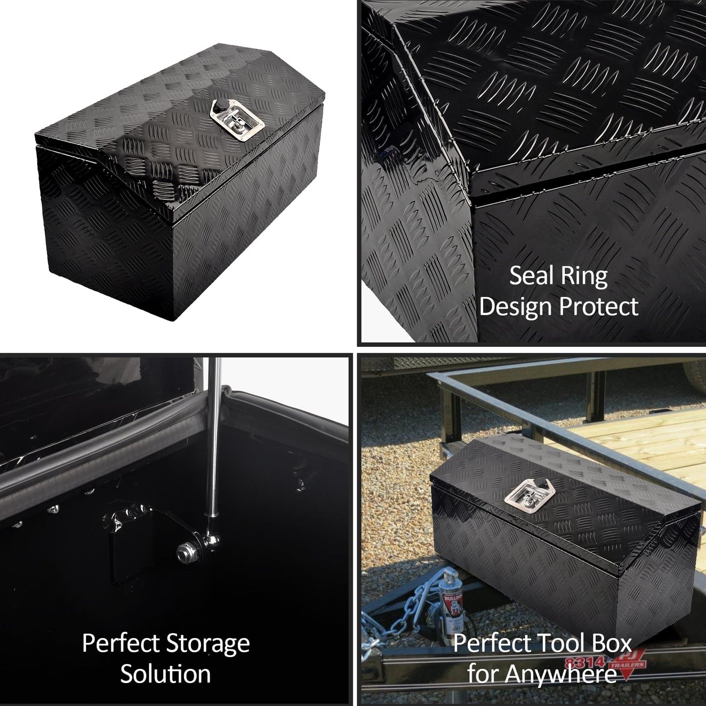 TBAPFS 30 Inch Aluminum Trailer Tongue Tool Box 5 Bar Tread Wide Utility ToolBox for Pick Up Truck RV Storage Organizer Tool Box with Lock and Keys - 30"X13.2"X13.5" Black