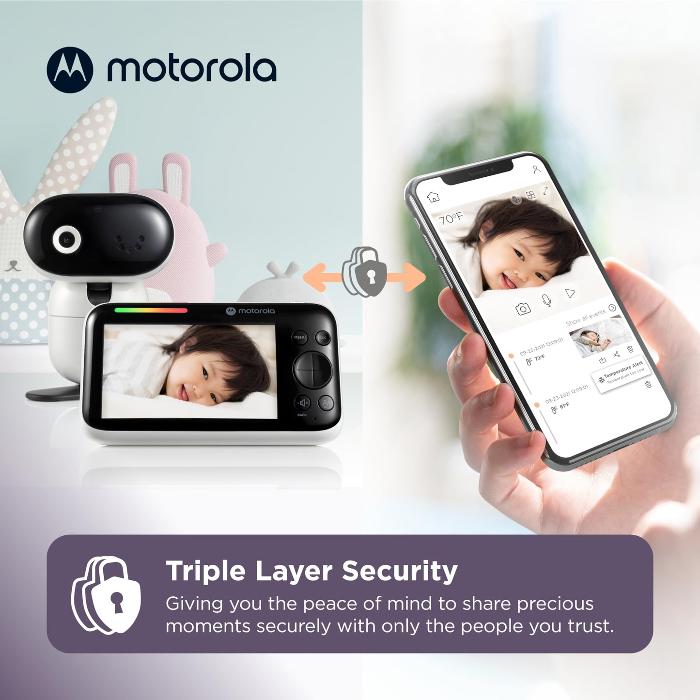 Motorola Nursery PIP1610 HD Connect Baby Monitor Camera, 5", WiFi, Wall Mount, 1080p, 1000ft Range, 2-Way Audio, Pan/Tilt/Zoom, Room Temp, Lullabies