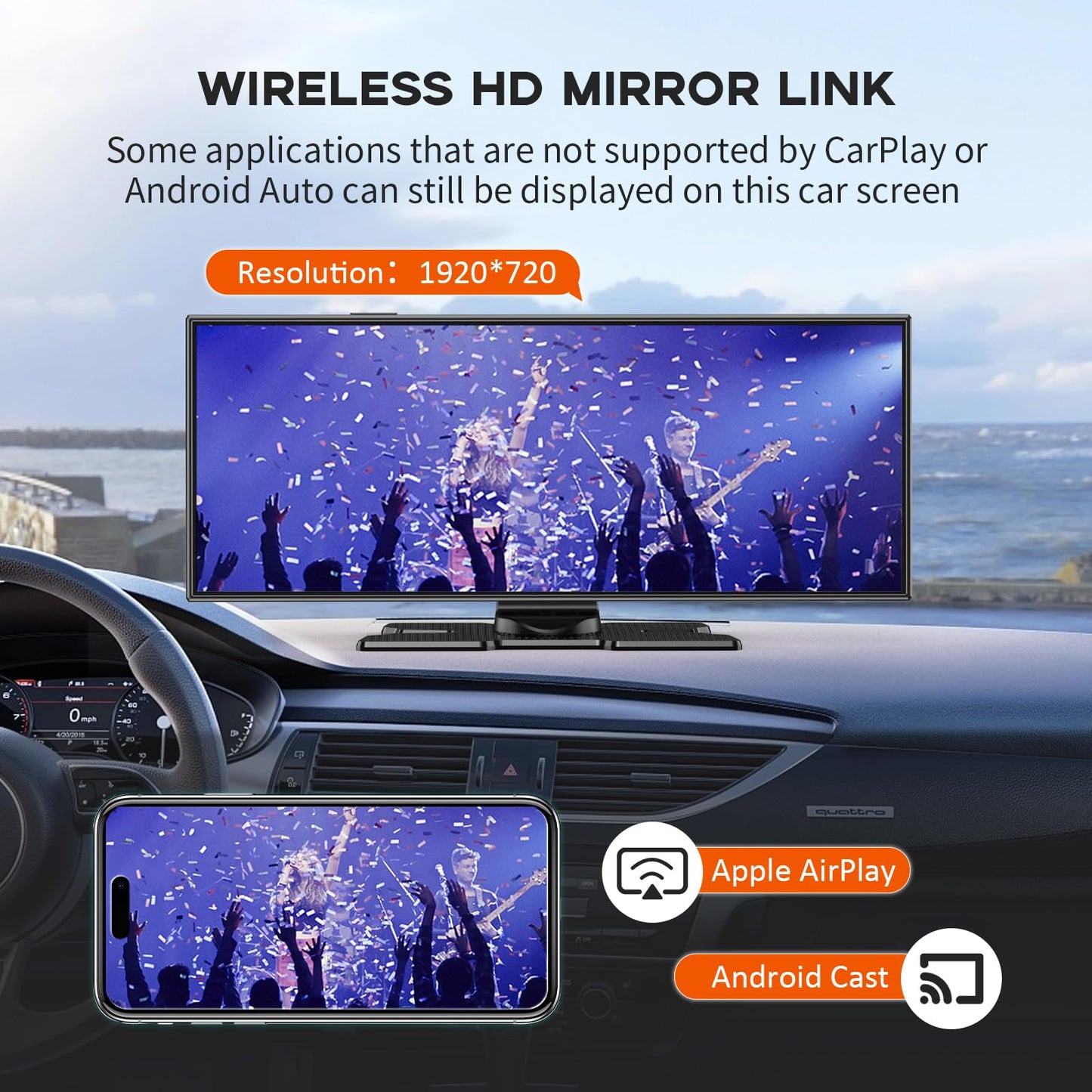 Largest 11.5" Portable Carplay Screen for Car, 4K Wireless Car Play & Android Auto, Upgrade Touchscreen with Dash Cam, App Control/Loop Recording/Backup Camera/Mirror Link/GPS/FM for All Vehicles