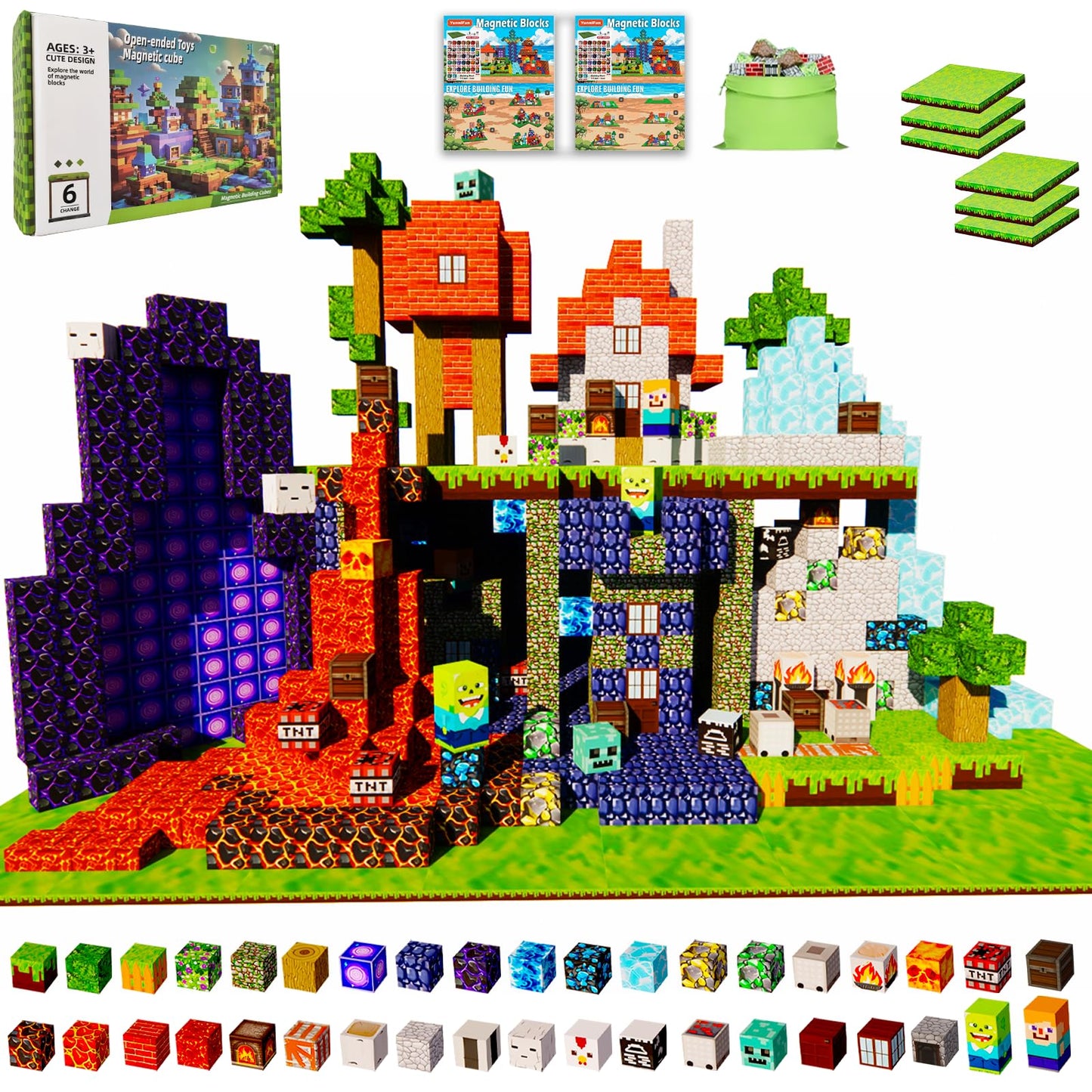YunniFun Magetic blocks-200pcs Magnetic Building Blocks Toys Set Magnetic Toys for Boys Girls Kids Ages 3 4 5 6 7 8,Magnet STEM Games Christmas Birthday Gifts for Kids. (Mine Car Theme)