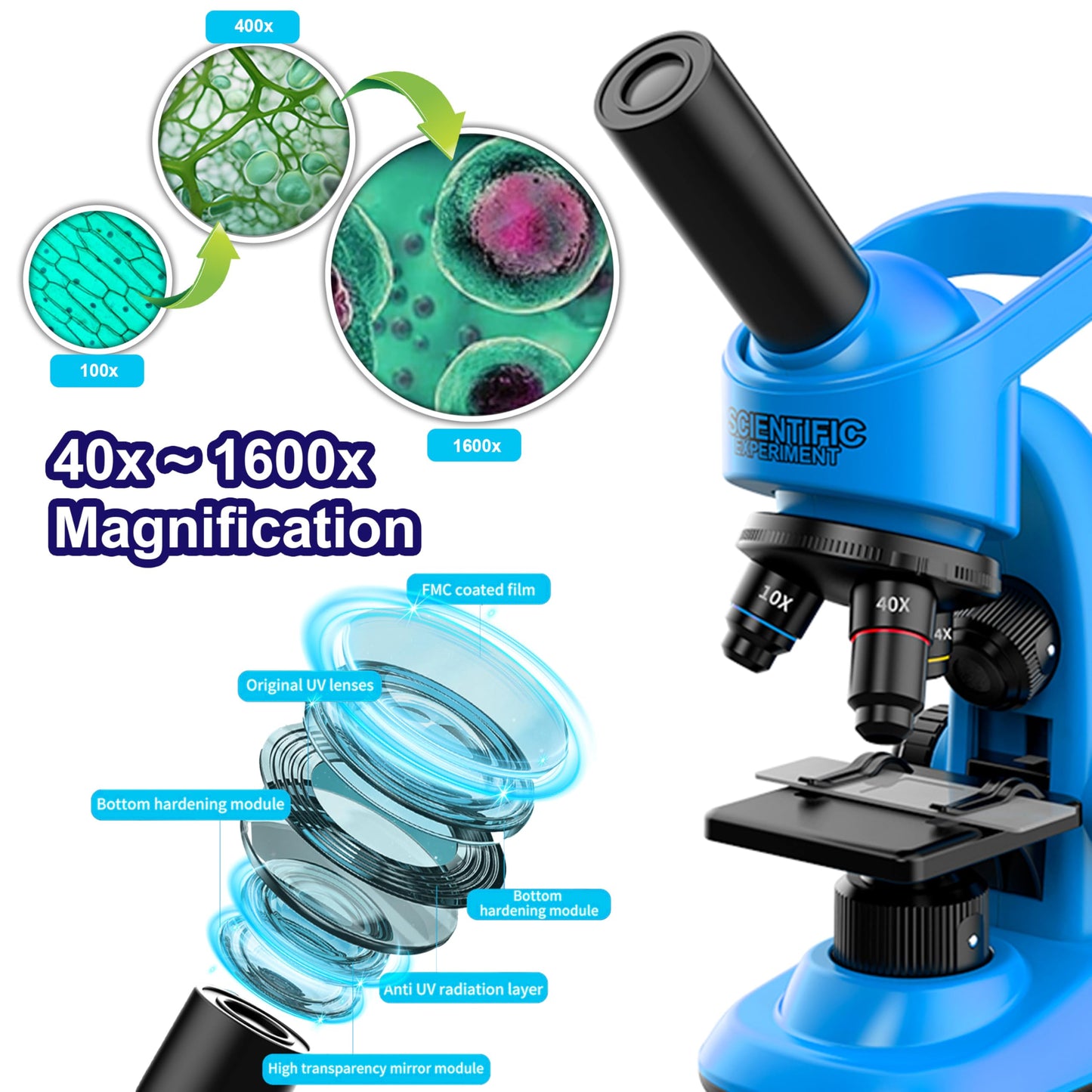 Kids Microscope,40-1600x Microscope Kit for Kids Beginners Children,STEM Kit,Prepared Slides,LED Light and Configured Various Operating Tools- Science Experiment Toy for Kids Ages 6-12
