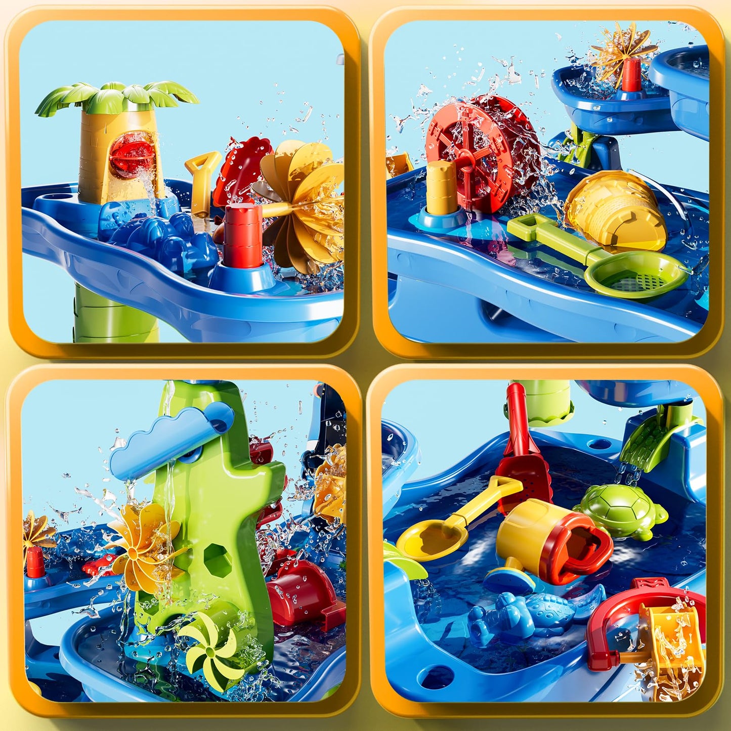 WATUDOU Water Table for Toddlers Kids 2 3 4 5 6 7 8, 5-Tier Sand Water Table with Rain Showers Pond, Kids Beach Summer Outdoor Sand and Water Sensory Table, Gifts for Kids Boys Girls Ages 3-5 4-8+
