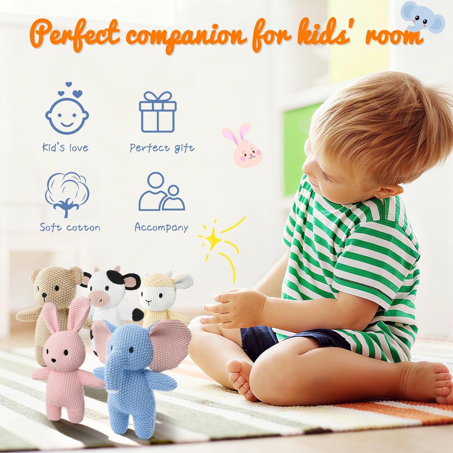 Cute Knitted bear stuffed animals, baby Crochet Stuffed Animal and soft toys. Cute small animal dolls, 10 inch teddy bear plush toy, soft toys for babies, boys and girls birthday Christmas