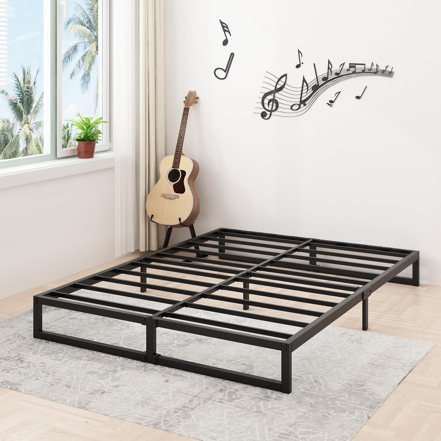 Lutown-Teen 9 Inch California King Bed Frames No Box Spring Needed Heavy Duty Metal Cal King Platform for Mattress Foundation, Noise Free, Easy Assembly, Black