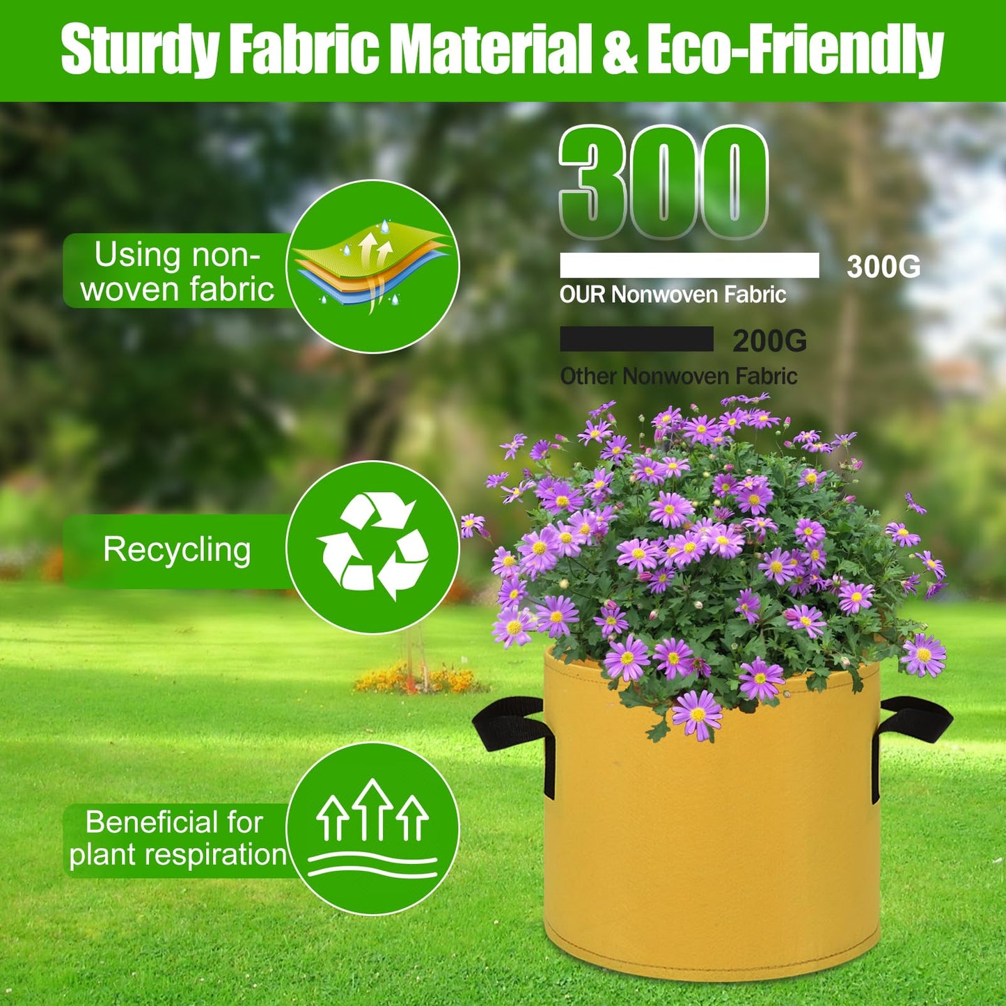 Florelf 6-Pack Fabric Grow Bags 3 Gallon – Colorful 300G Thickened Nonwoven Planter Pots with Sturdy Handles, Breathable Garden Bags for Vegetables, Potato, Flowers