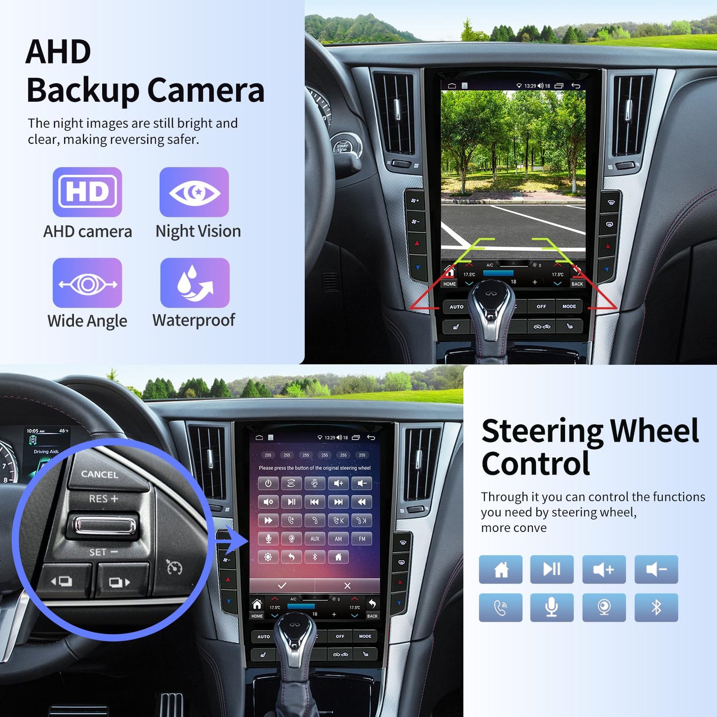 Car Radio for Infiniti Q50 Q50S Q60 Q60S 2013-2022 Replacement Stereo Carplay Upgrade 12.1" Display Screen Android Auto GPS Navigation Tesla Style with DSP Bluetooth in Dash Headunit