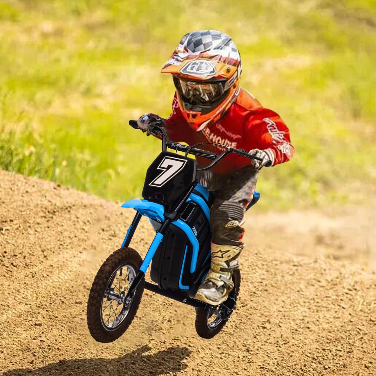 GarveeLife 24V Electric Dirt Bike for Kids 8-14, Motorcycle With Authentic Motocross Geometry, Rear-Wheel Drive, High-Torque Motor, Blue