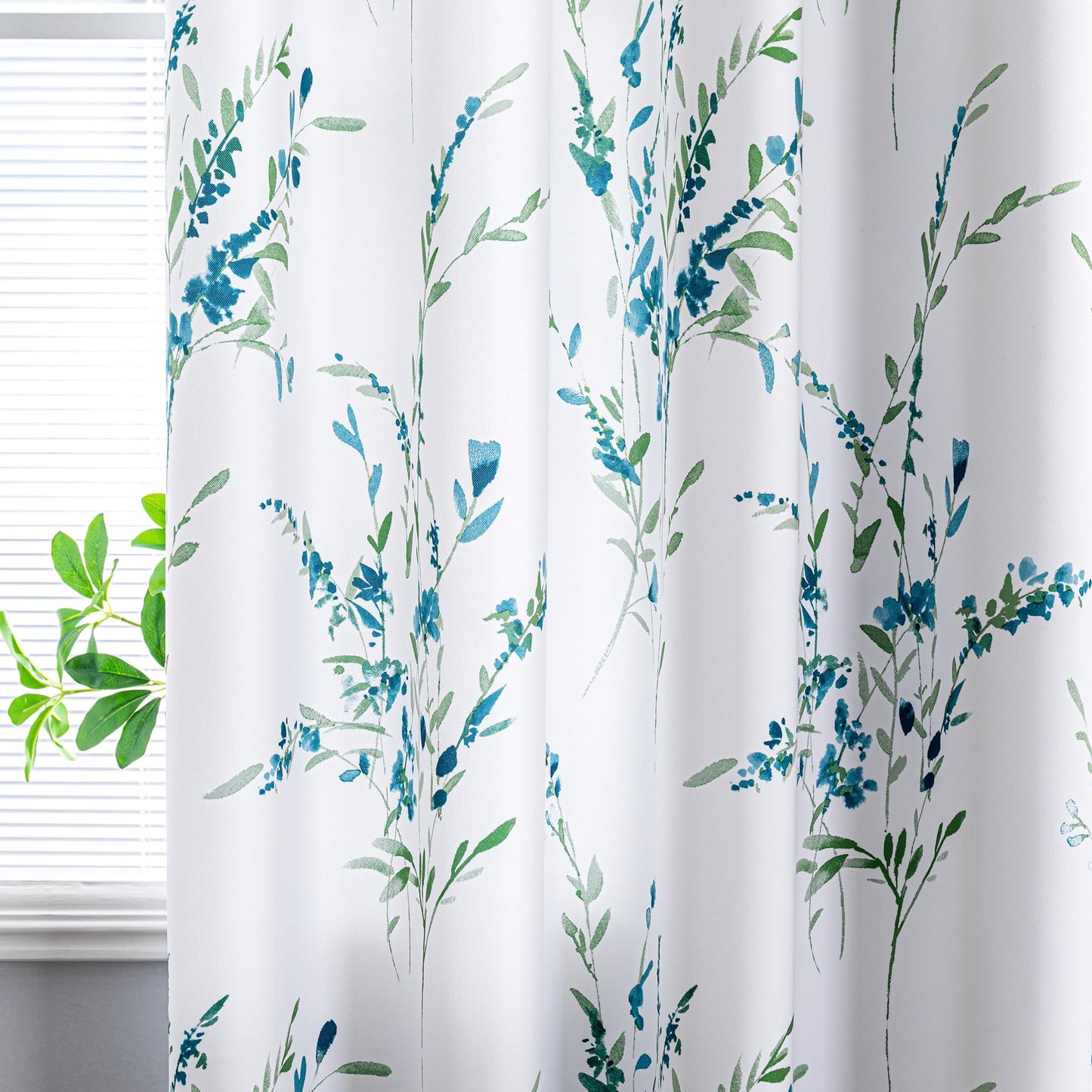 MYSKY HOME 54 inch Floral Curtains, Light Filtering, Thermal Insulated for Bedroom Bay Window, Printed Soft Drapes, Leaf Grommet Darkening, Set of 2 Panels, Sage