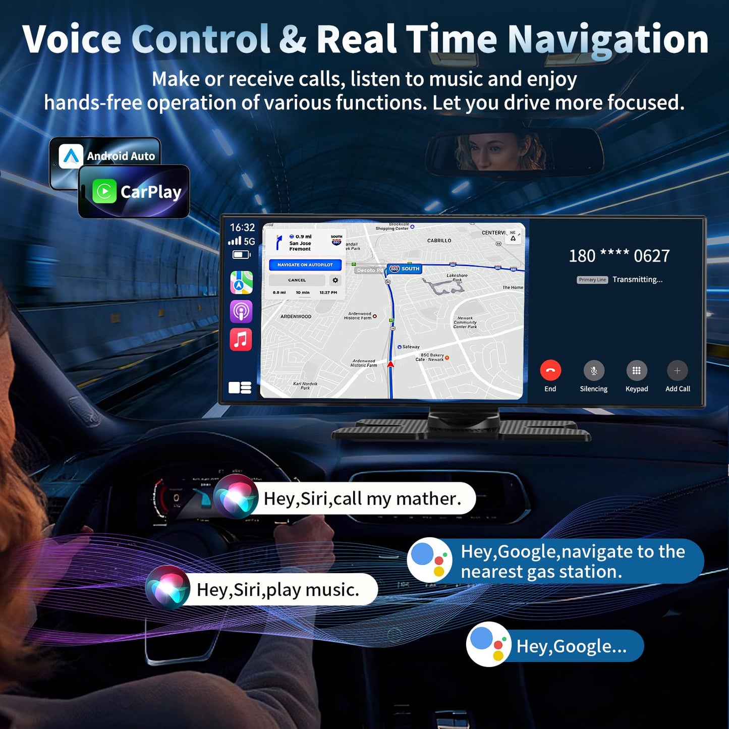 Largest 11.5'' Carplay Screen for Car, Wireless A-pple Carplay & Android Auto Car Stereo Touchscreen with 4K Dash Cam and 1080P Backup Camera,Voice Control/GPS Navigation/Mirror Link/Bluetooth/AUX/FM