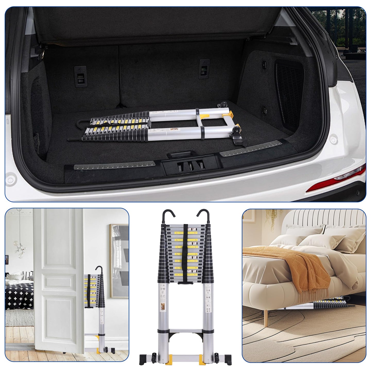Dajianglx 26.2 FT Telescoping Ladder, Lightweight Multi-Purpose Aluminum Extension Ladder w/Tool Tray Stabilizer and Non-Slip Feet, Telescopic Extendable Ladder for Home, RV, Roof and Outdoor Work