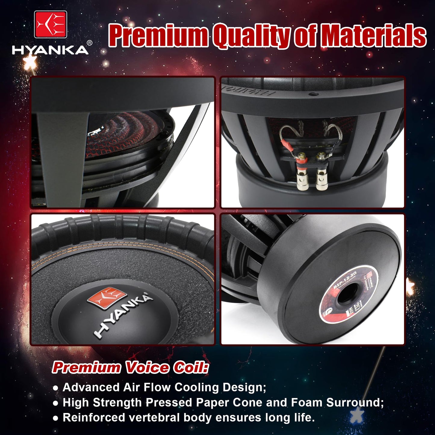 H YANKA BSP-15-2 15 Inch Subwoofer – 3200W Max Power, 3" Dual Voice Coil, 2 Ohm, Car Audio Subwoofer, Black Aluminum Basket, Paper Cone, Deep Bass for Cars