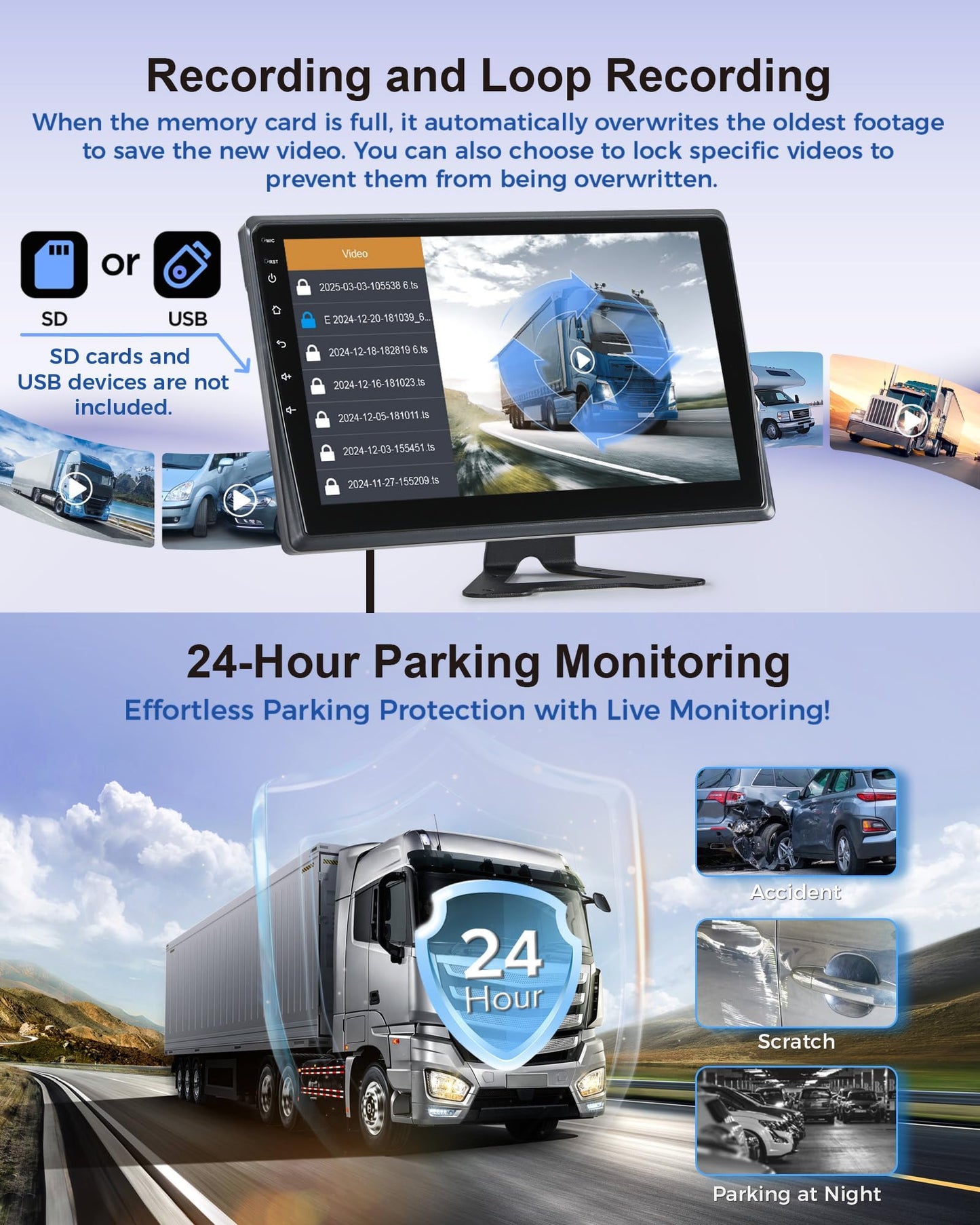 Venluna RV Backup Camera System with Carplay, Wired Security 1080P Cameras with 10.1 inch Android Auto 6 CH Touch Screen, GPS Navigation Loop Recording DVR for RV Semi Truck Trailer Camper
