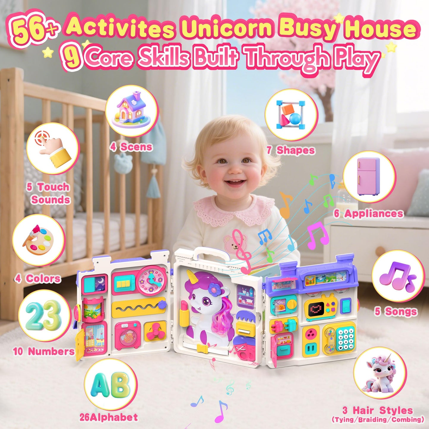 ELFJOY Montessori Toys for 1 Year Old Girl Gifts, Busy Board for 1 2 Year Old - 56+ Activities Bilingual Early Educational Learning Toddler Baby Girl Toys, First Birthday Gifts for 1 2 Year Old Girls