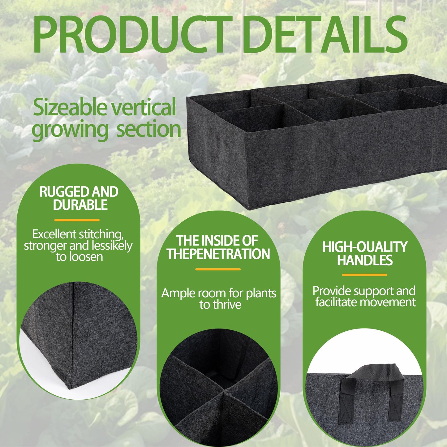 FVOTNW 2-Pack 2 Grids Fabric 10 Gallon Grow Bags, 2x1x1ft Thickened 400G Nonwoven Fabric Raised Garden Beds with Handles - Indoor Outdoor Planters for Vegetables, Herbs, Flowers