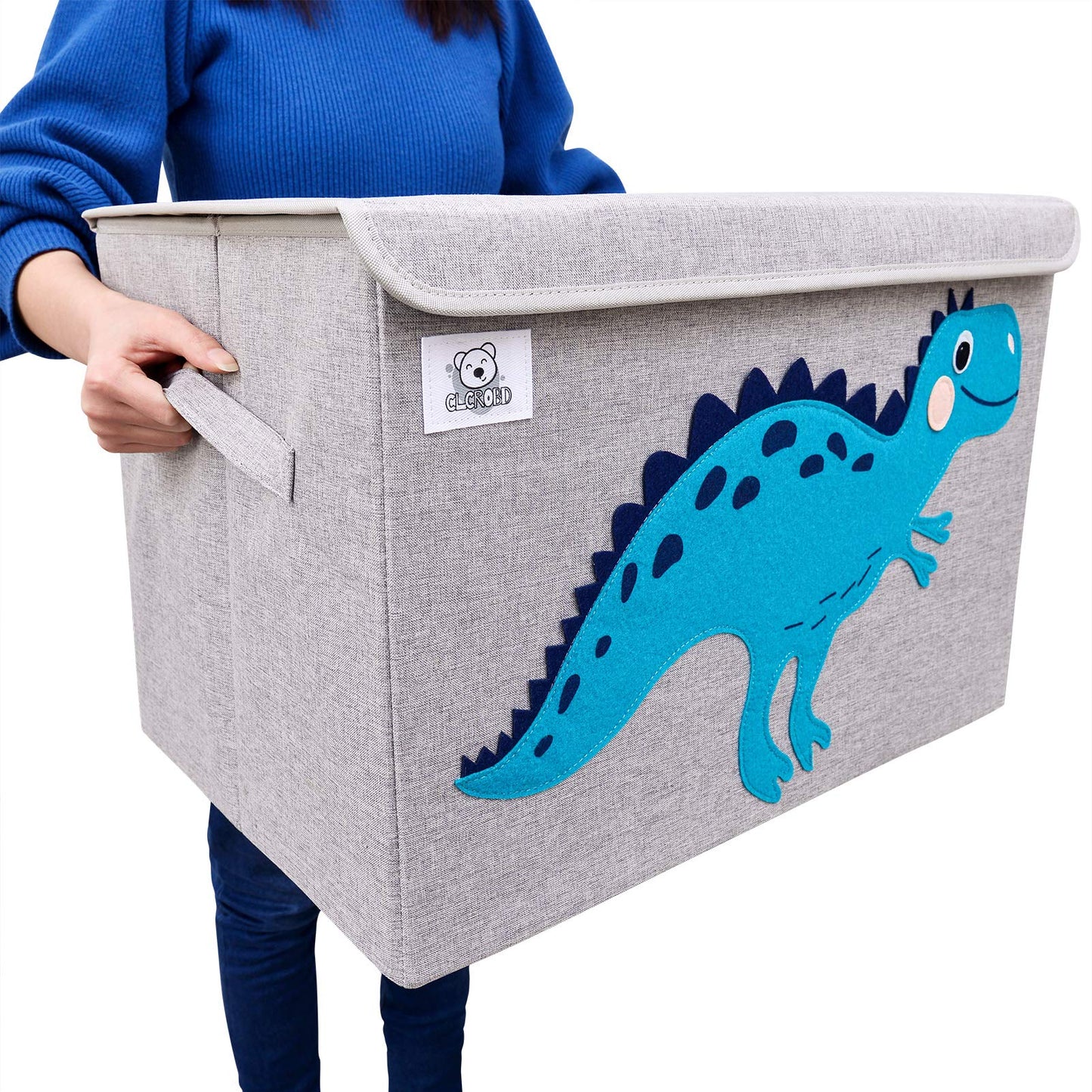 CLCROBD Foldable Large Kids Toy Chest with Flip-Top Lid, Collapsible Fabric Animal Toy Storage Organizer/Bin/Box/Basket/Trunk for Toddler, Children and Baby Nursery (Triceratops)