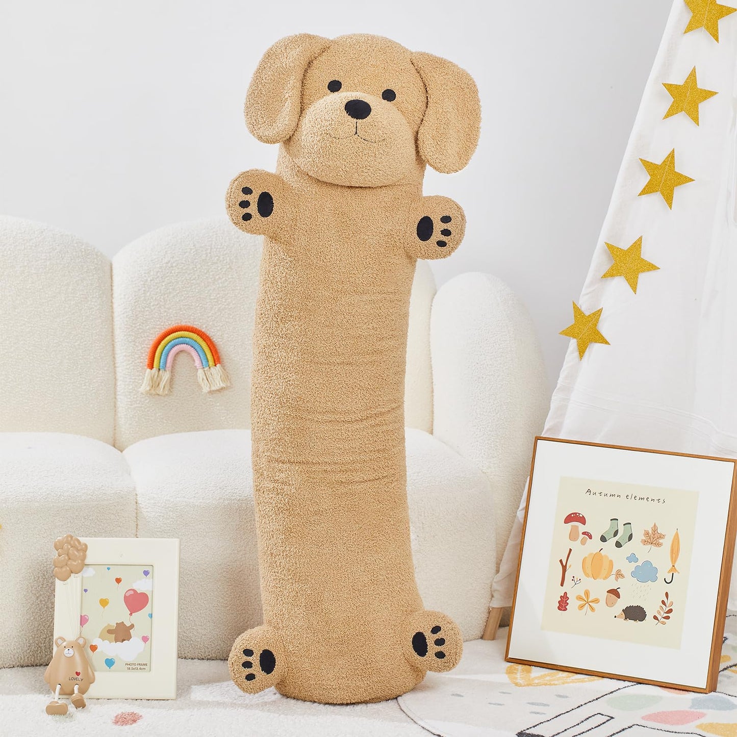 Muiteiur 43.3 Inch Long Dog Plush Pillow, Golden Retriever Dog Stuffed Animal with Big Ears, Soft Hugging Body Pillow, Gift for Kids, Girlfriend