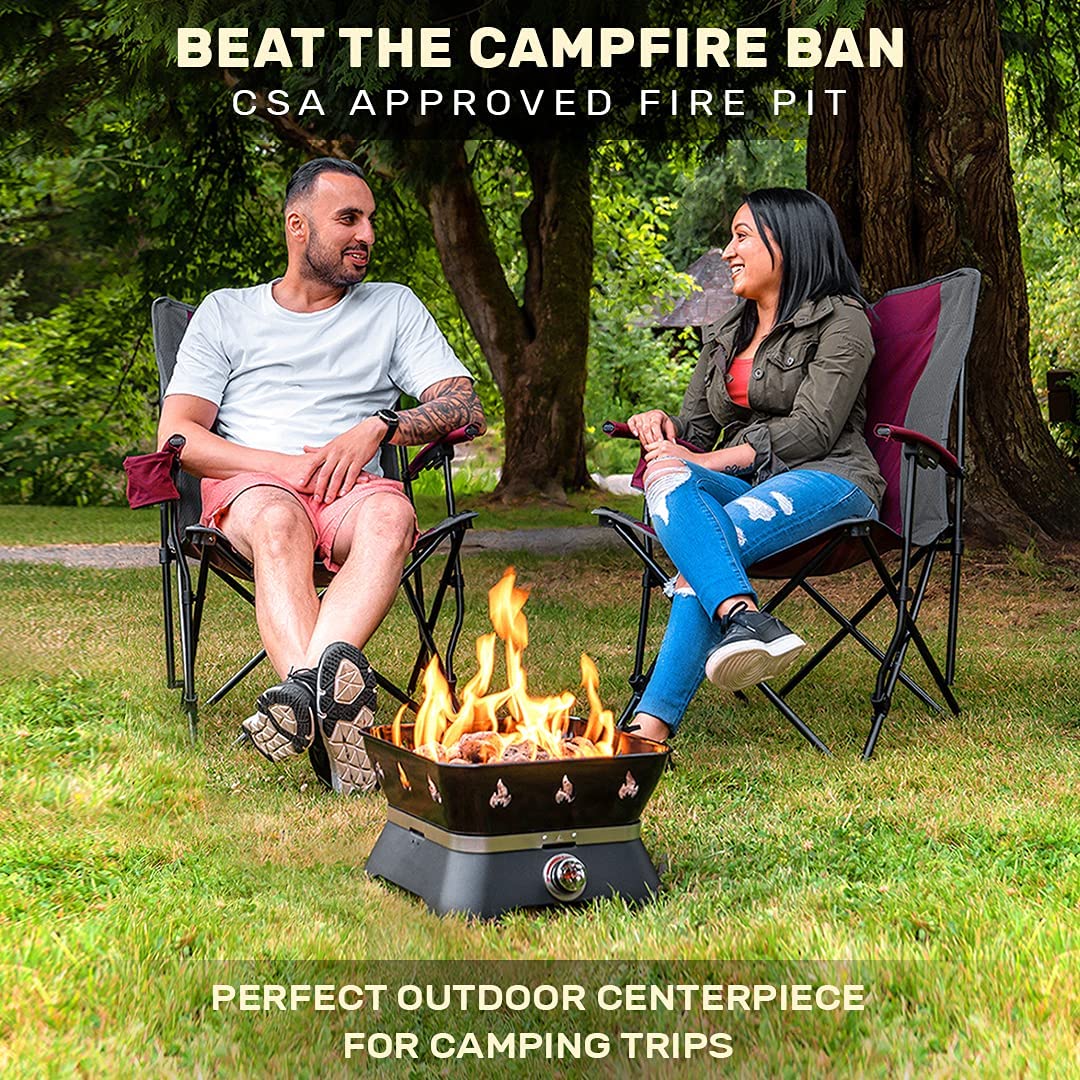 Outland Living Firebowl 805 Firecube 14” Portable Square Smokeless Propane Fire Pit – Outdoor Gas Fire Pit with Cover & Carry Kit, Lava Rocks, 58,000 BTU, Black