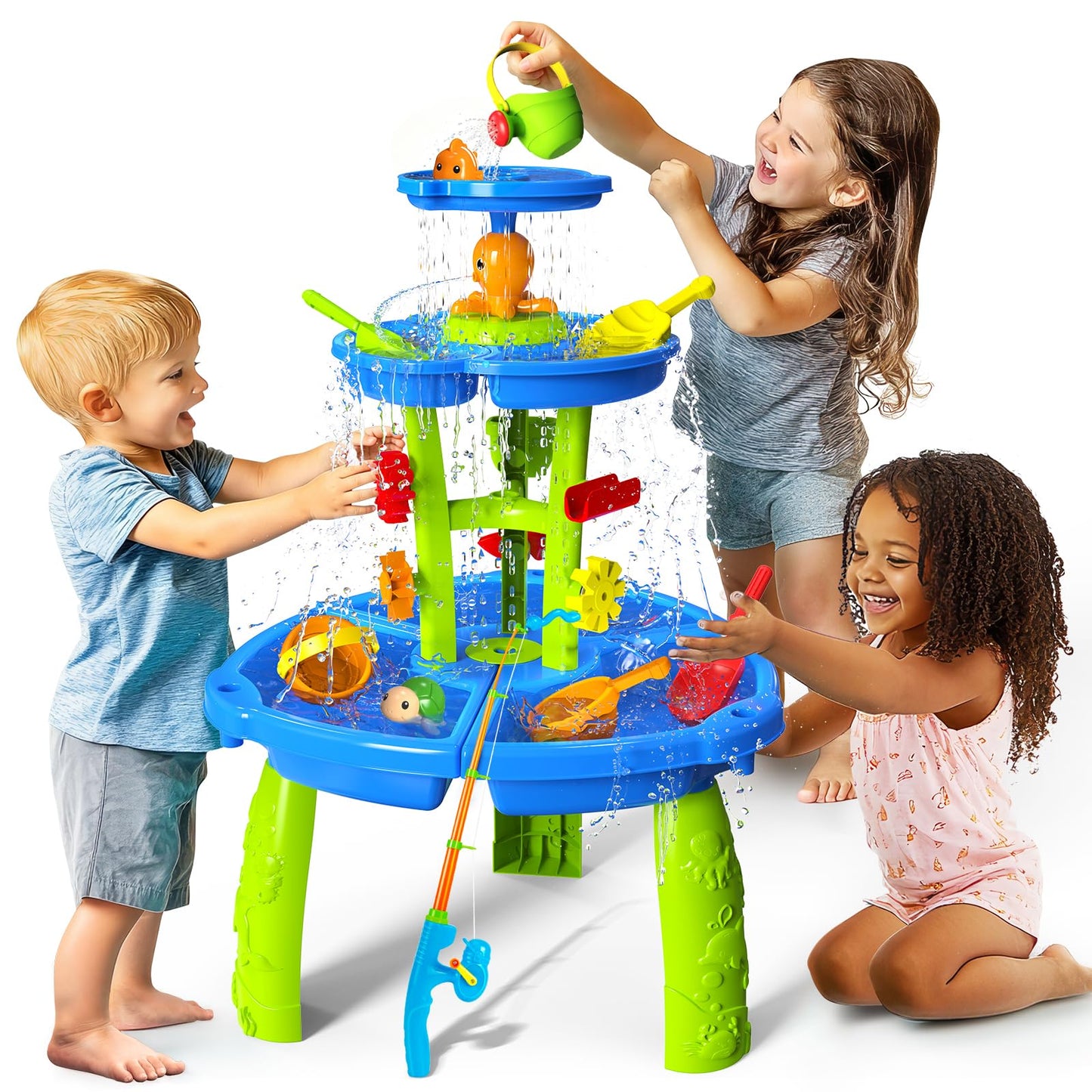 CozyBomB™ Water Table for Toddlers 3-5 | Outdoor Toys Water Play Table, Magnetic Fishing Toy Game, Summer Splash Pond Showers Sand Activity, Sensory Party Birthday Gift Kids Ages 4-8 9-12