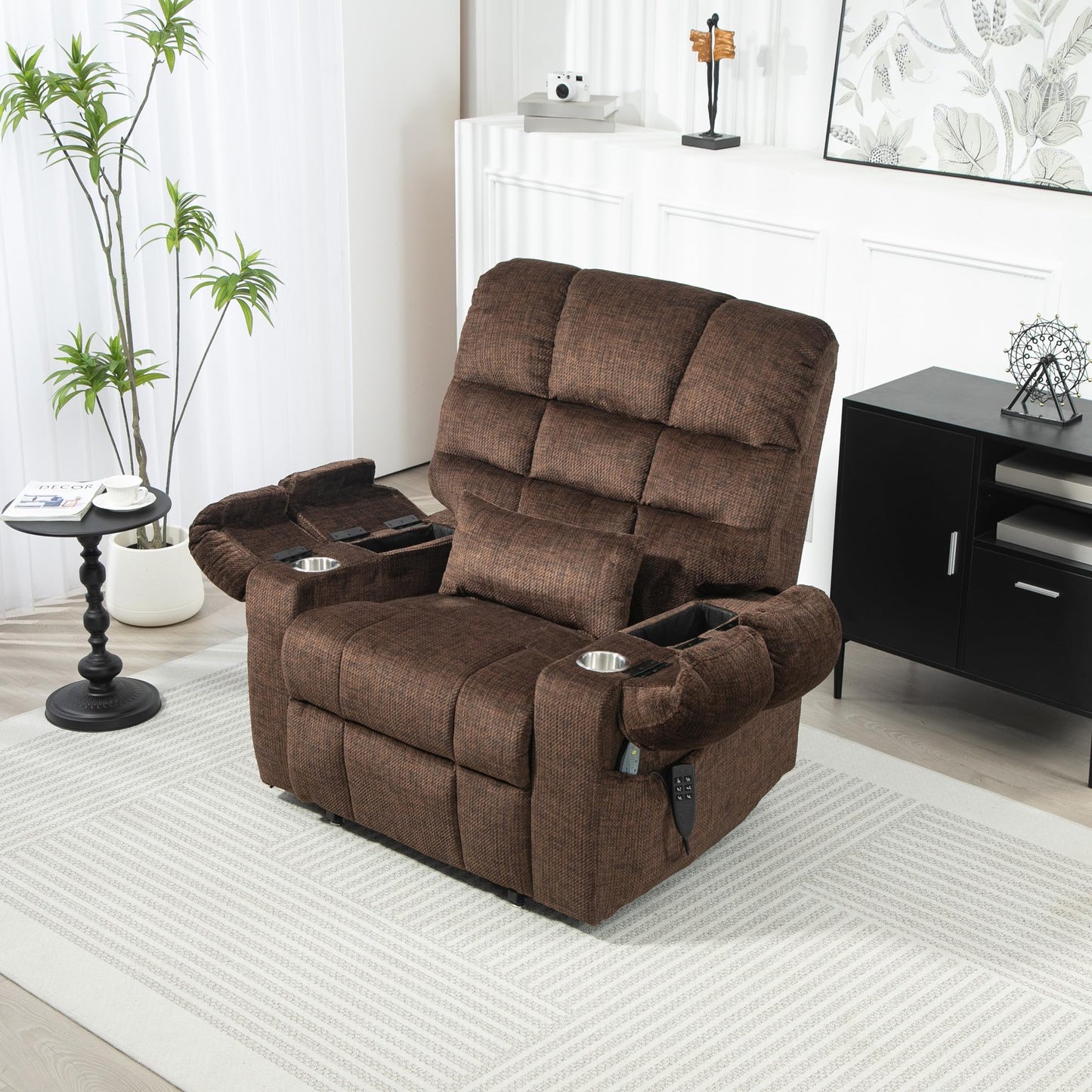 REHOUSING Oversized Power Lift Recliner Big Man 400lbs, Extra Wide Recliner Chair with Lifts Vertically for Elderly, Features Cup Holder, Heat and Massage, Zero Gravity Lay Flat for Adults (Brown)