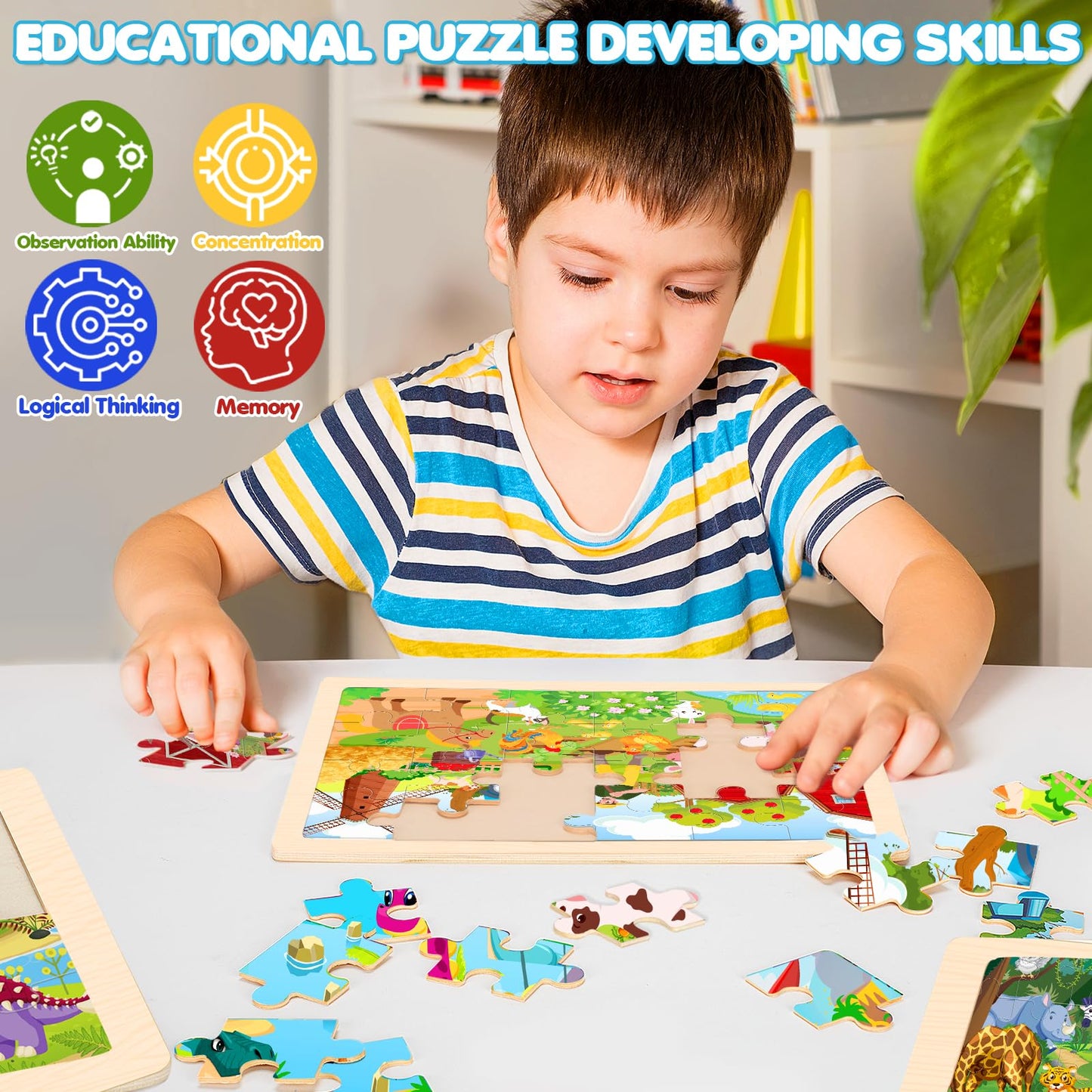 Puzzles for Kids Ages 4-6, 4 Packs Wooden Animals Jigsaw Puzzles for Toddlers Ages 3-5, Preschool Educational Puzzles Boards Toys Gifts for 3 4 5 6 Boys Girls