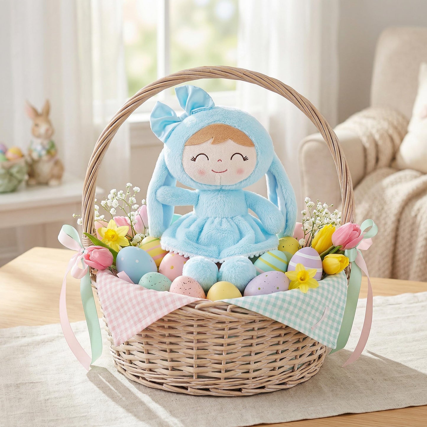 Gloveleya Easter Bunny Gift Plush Bunny Dolls First Baby Doll for Toddlers Rabbit Toy Gifts for Girl Blue 12 Inches