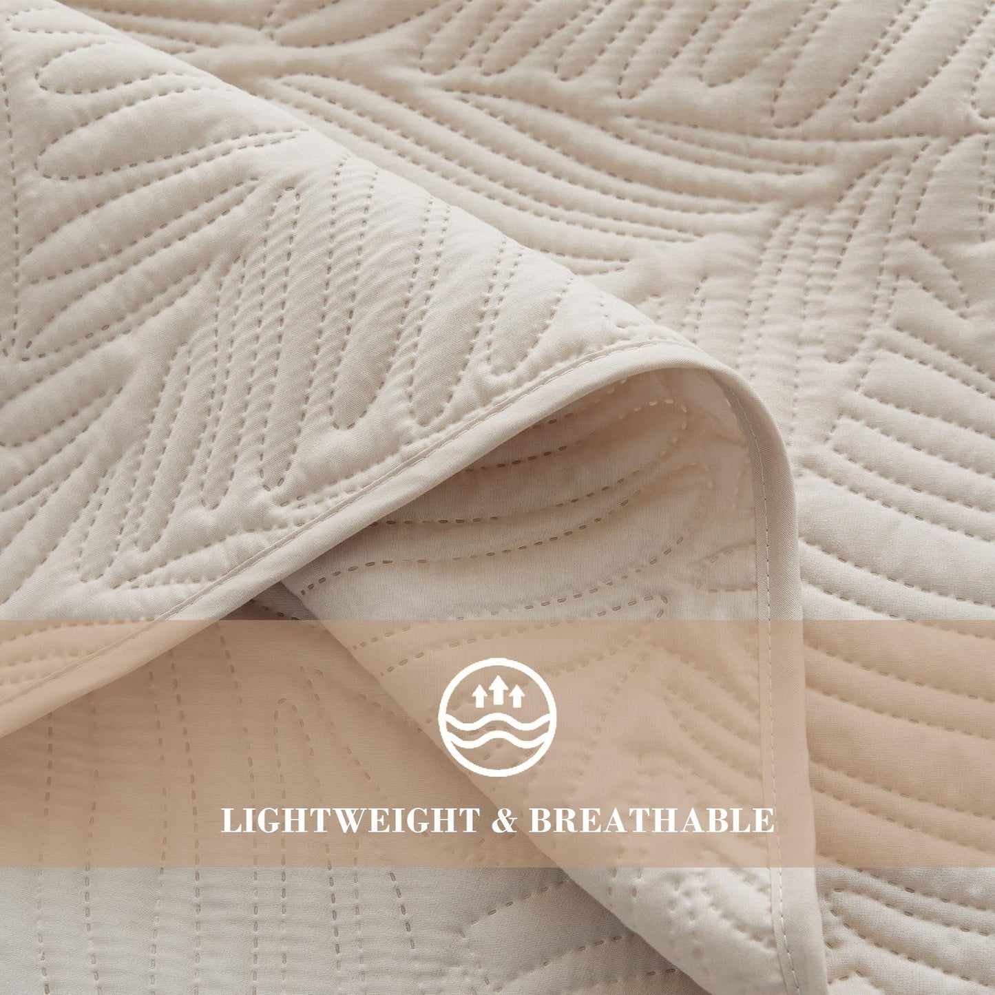 Exclusivo Mezcla King Size Quilt Bedding Set, Lightweight Brich Beige Quilts King Size for All Seasons, Soft Microfiber Bedspreads Coverlets Bed Cover with Leaf Pattern, 3 Piece