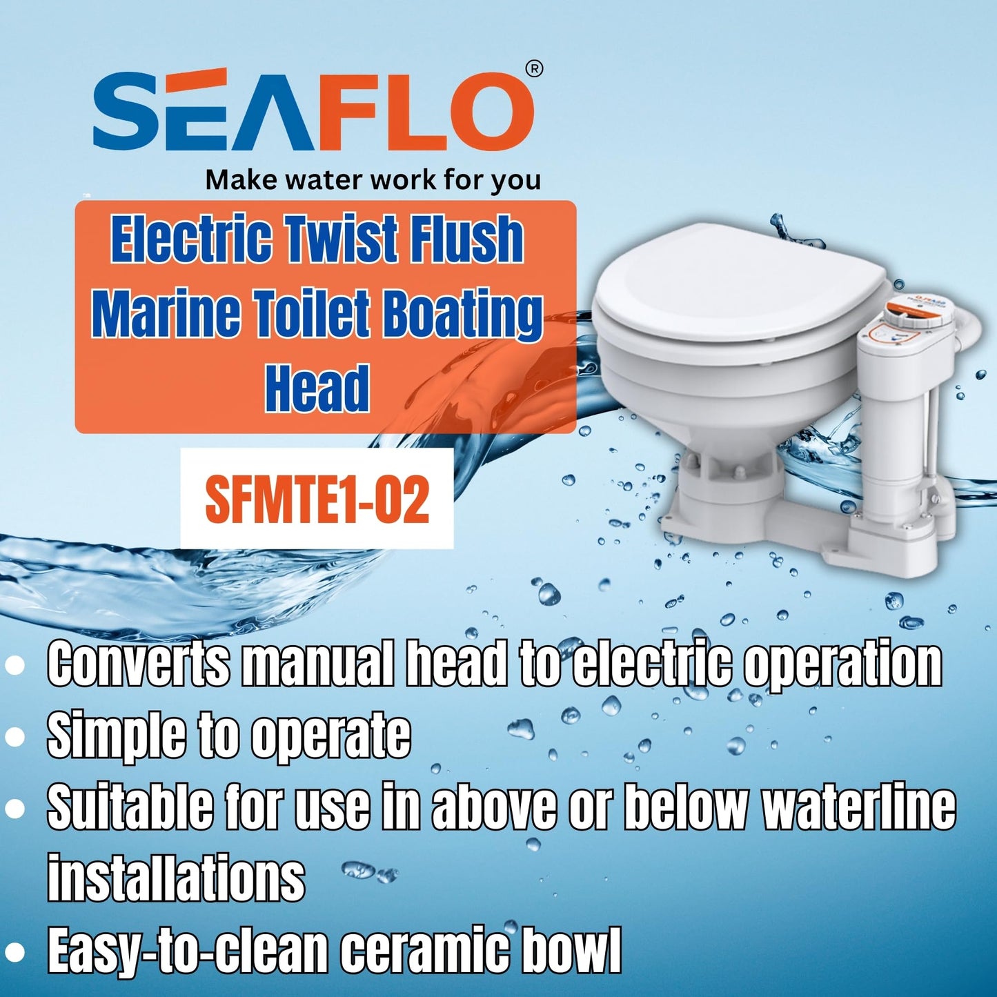 SEAFLO 12V Electric Twist Flush Marine Toilet Boating Head