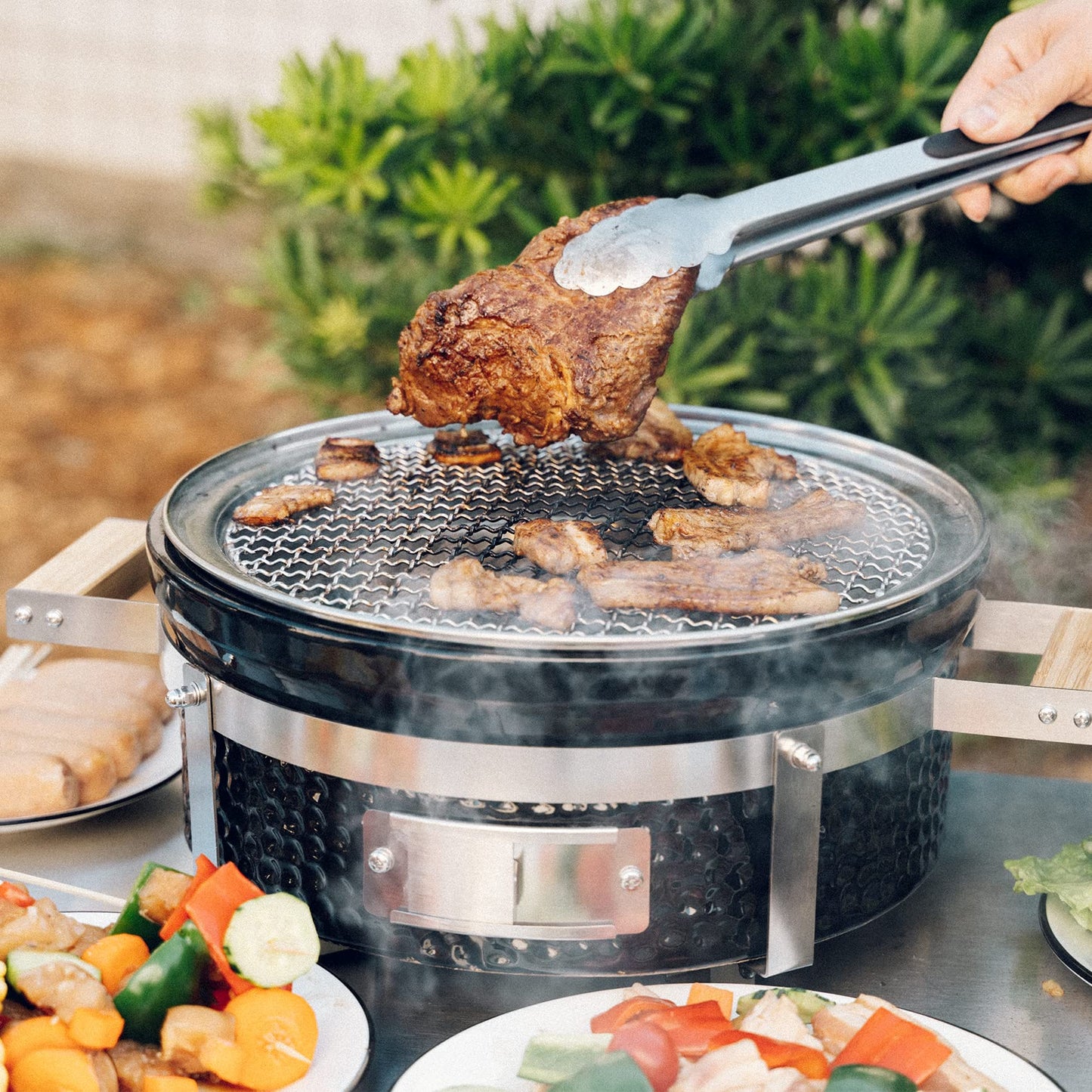 ONLYFIRE GRILLS Ceramic Hibachi Charcoal Grill with Grid Lifter, 14" Portable BBQ Yakitori Grill with Stainless Steel Grate for Outdoor Patio Backyard Barbecue Cooking, GS305
