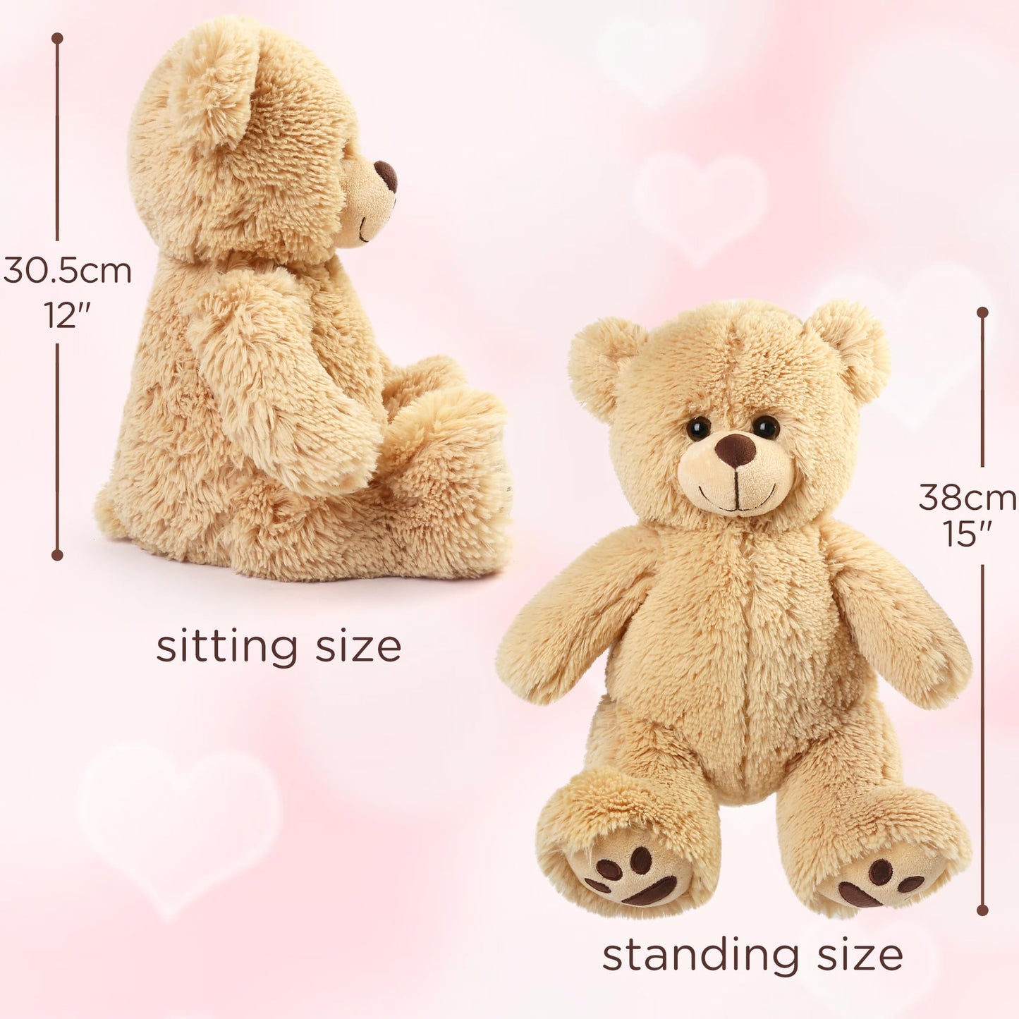 LotFancy Teddy Bear Stuffed Animal, 12 inch Cute Classic Teddy Bear Plush Toy, Soft Plush Gifts for Kids Baby Toddlers on Baby Shower Easter Decorations, Light Brown