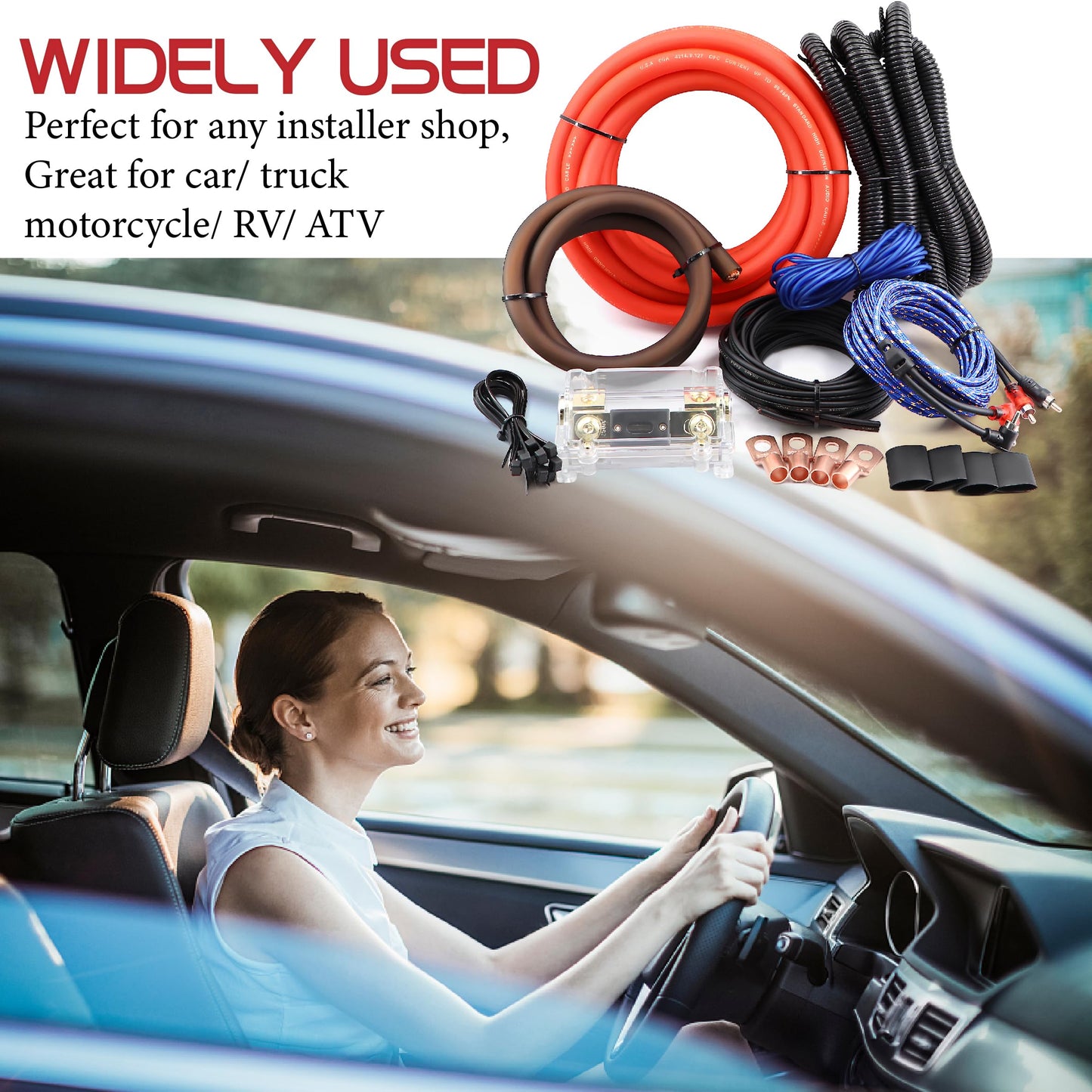 0 Gauge OFC AMP Wiring Kit 3000 Watt Car Subwoofer Wire Install kit for Amplifier Power,Radio and Speakers