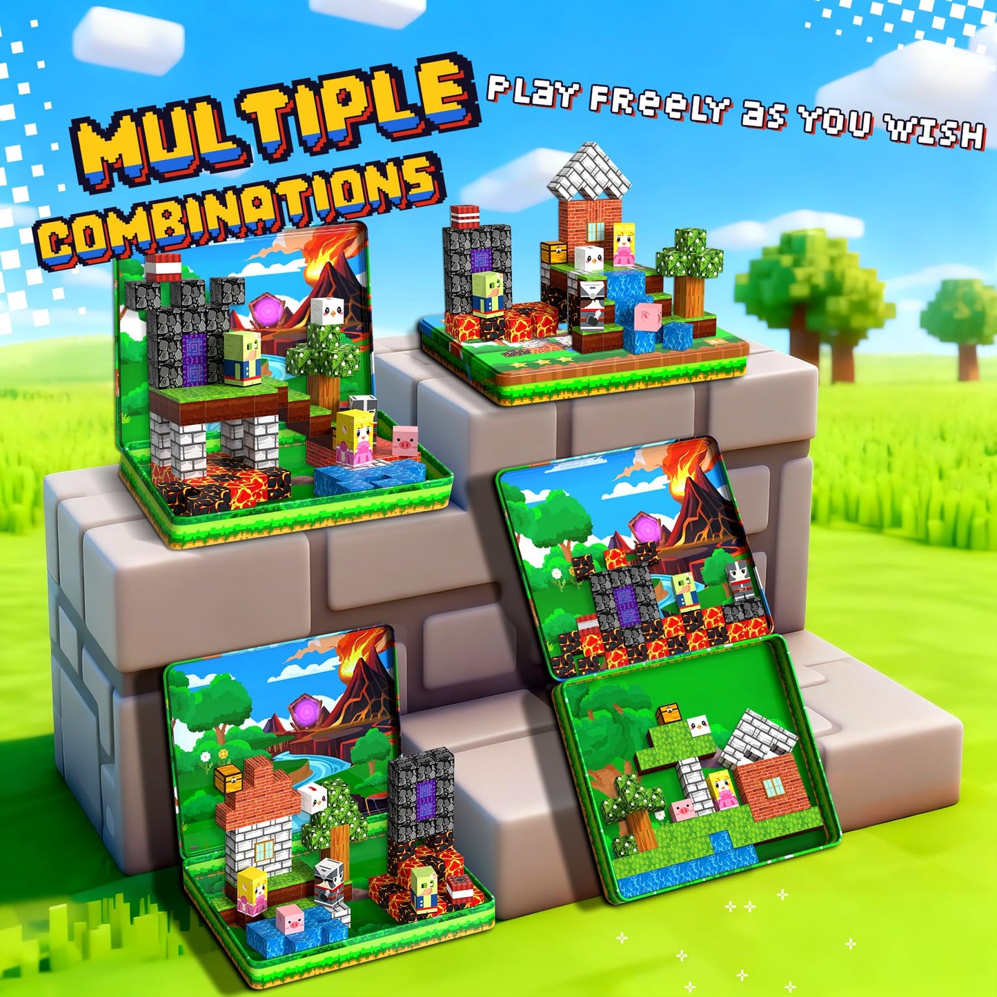 99PCS Magnetic Blocks Travel Toys, Magnet Building Blocks with Portable Metal Box, Mini Construction Travel Magnetic Tiles for Toddlers Boys Age 3-5 4-8 8-12, STEM Sensory Outdoor Travel Toys Gifts