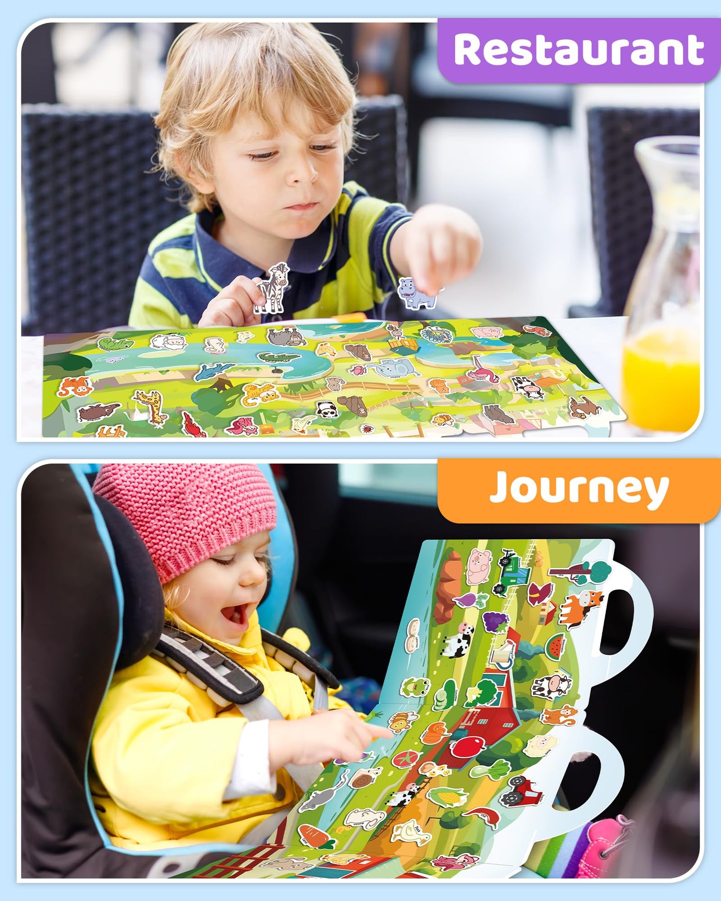 Benresive Reusable Sticker Book for Toddlers, Stickers for Kids, Travel Toys for Arts & Crafts Activities, Birthday Gift for Boys & Girls, Farm, Animal and Season Themes