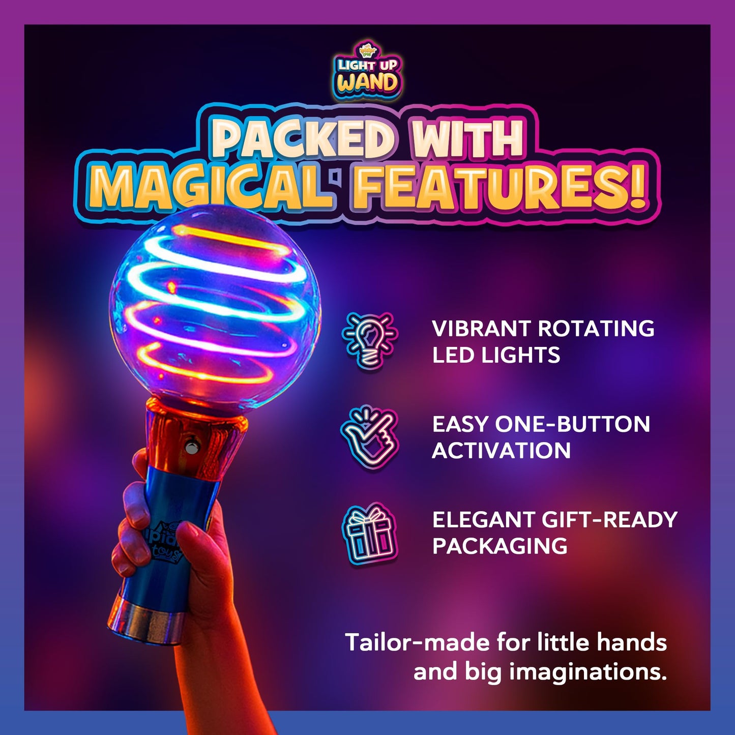 IPIDIPI TOYS Spinning Light Up LED Magic Wand for Kids - Easter Basket Stuffers Light Up Toys, Goodie Bag Filler - Ideal Gift, Birthday Party Favors for Boys & Girls