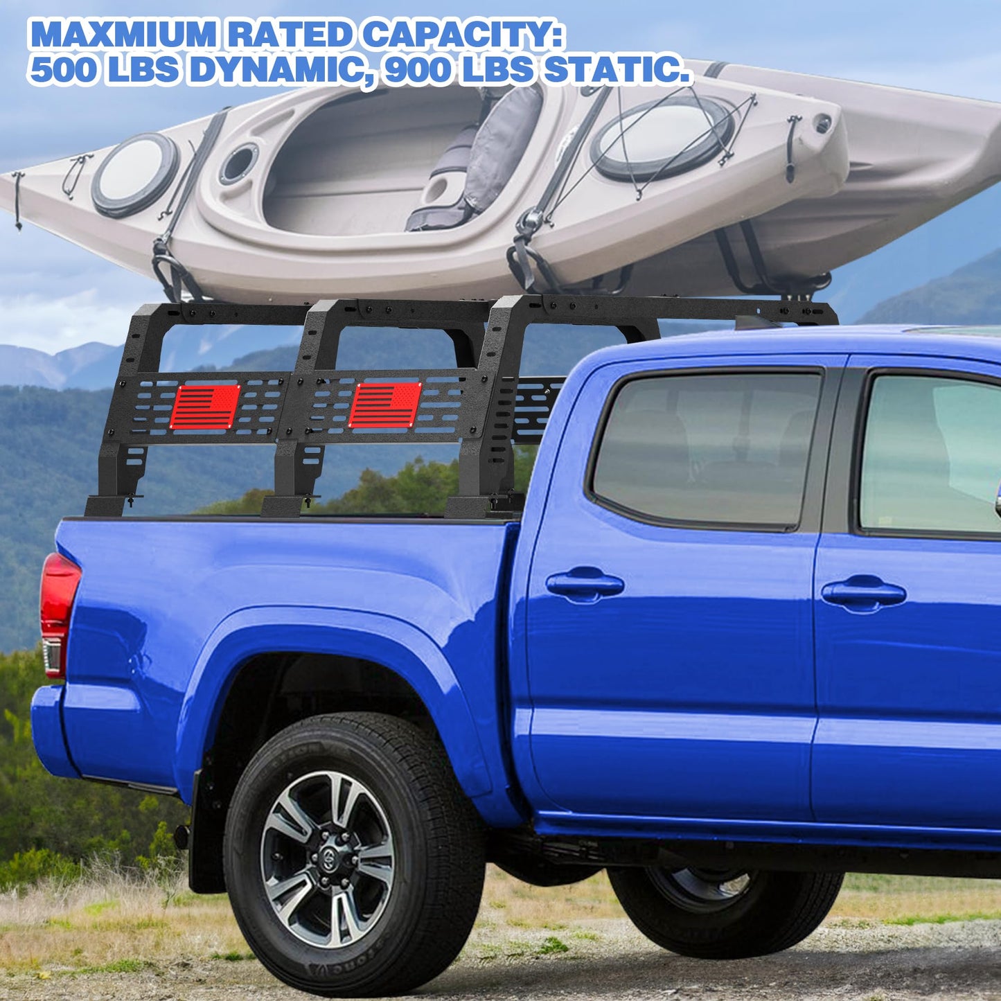 Truck Bed Rack for Toyota Tacoma 2005-2025, 22.5" Steel Overland Bed Rack with Adjustable Width, Heavy Duty Cargo Rack for Factory Bed Rails