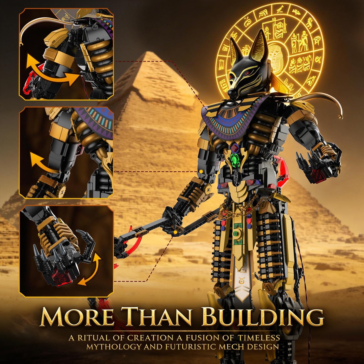 JMBricklayer Anubis Mythical Building Set for Adults, Ancient Egyptian God Building Blcoks, Collectible Mech Model Kits for Home Office Decor, Large Display Statue Gifts for Men & Mythology Lovers
