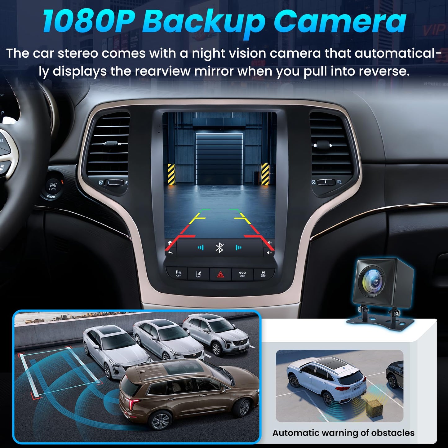 8Core Car Radio for Jeep Grand Cherokee 2014 2015 2016 2017: Tesla Style Touch Screen Stereo Replacement with Carplay Android Auto，5GWiFi BT5.0 FM/AM 36EQ Split Screen GPS 1080PBackup Camera SWC