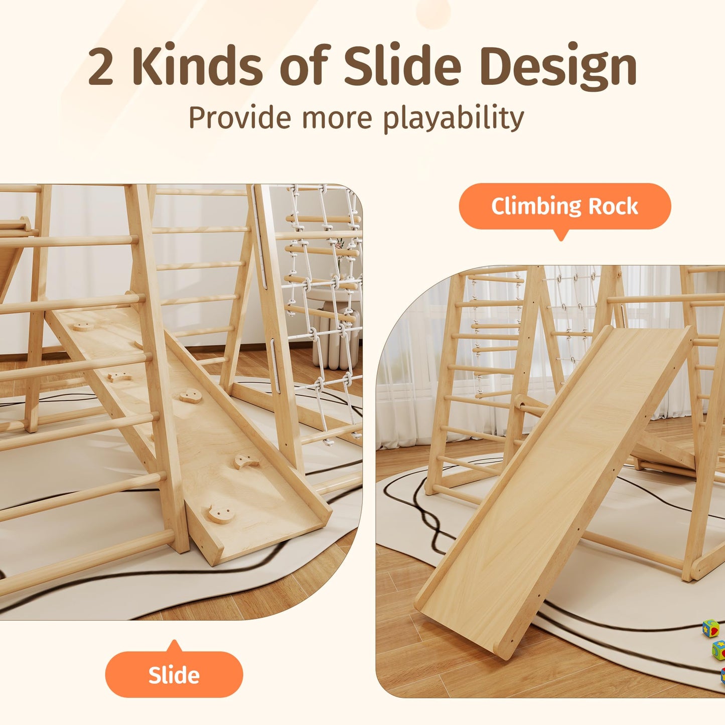 LunaQuest Indoor Jungle Gym for Toddlers, 8-in-1 Wooden Montessori Climbing Toys with Slide, Swing, Rock Wall, Rope Ladder, Monkey Bars – Indoor Playground for Kids Ages 1-8