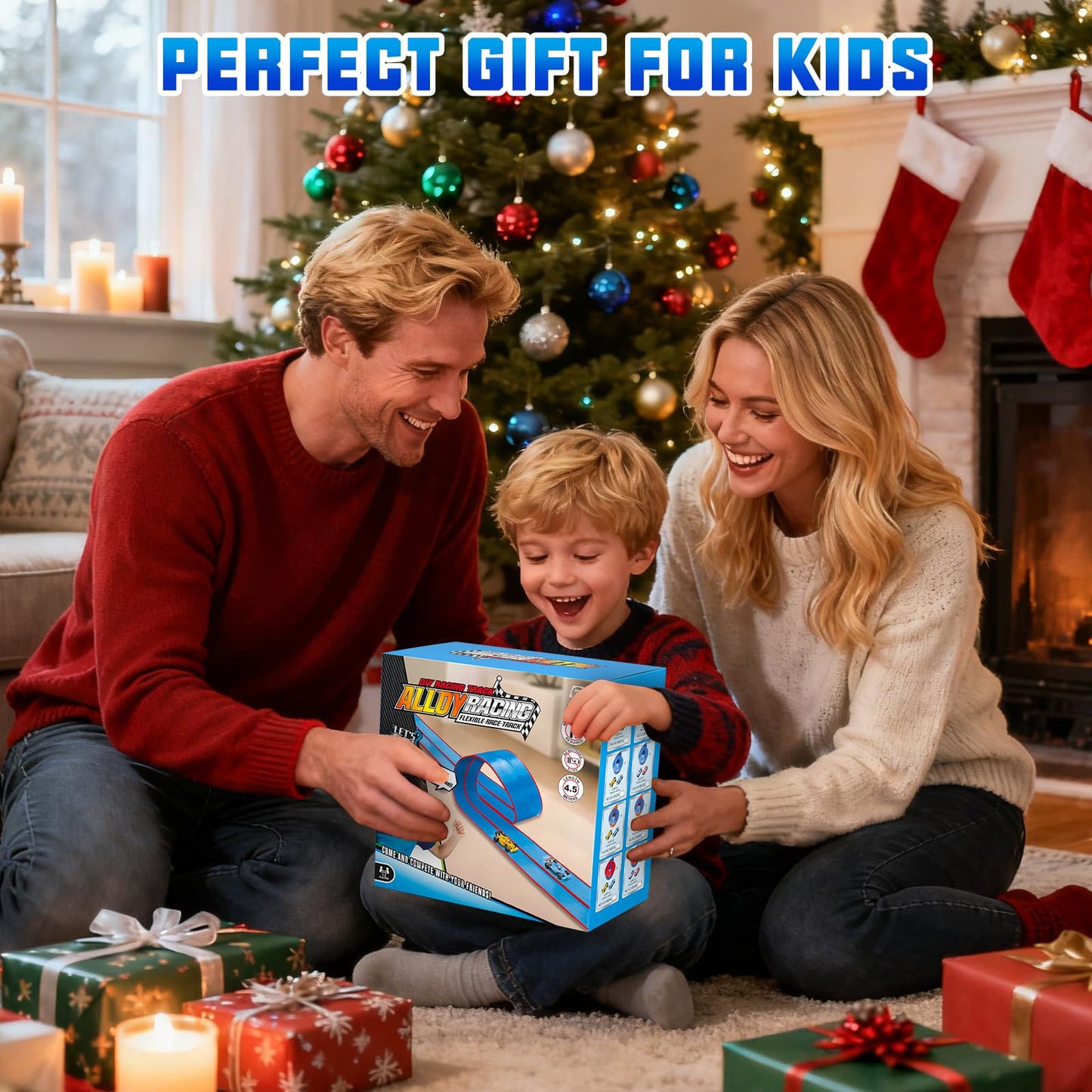 Sunrad 15Ft Flexible Race Car Track Toys for Kids with 4 Car & Suction Cups, Flex Tracks Starter Set Compatible with 1:64 Diecast Cars Portable Rolls Up DIY Racetrack, Gift for Boys Girls Age 3-5 4-8+