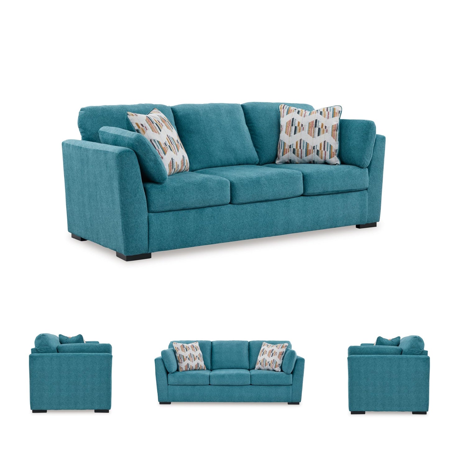 Signature Design by Ashley Keerwick Scandinavian Sofa with 4 Toss Pillows, Blue