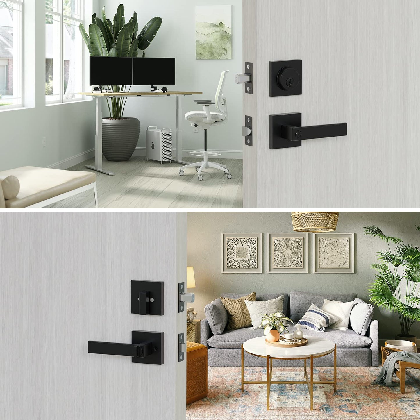 Front Door Lock Set,Keyed Alike Heavy Duty Exterior Door Lock Set,Entry Door Handle and Single Cylinder Deadbolt Combo for Office and Home Security, Reversible for Right and Left Side, 4 Pack