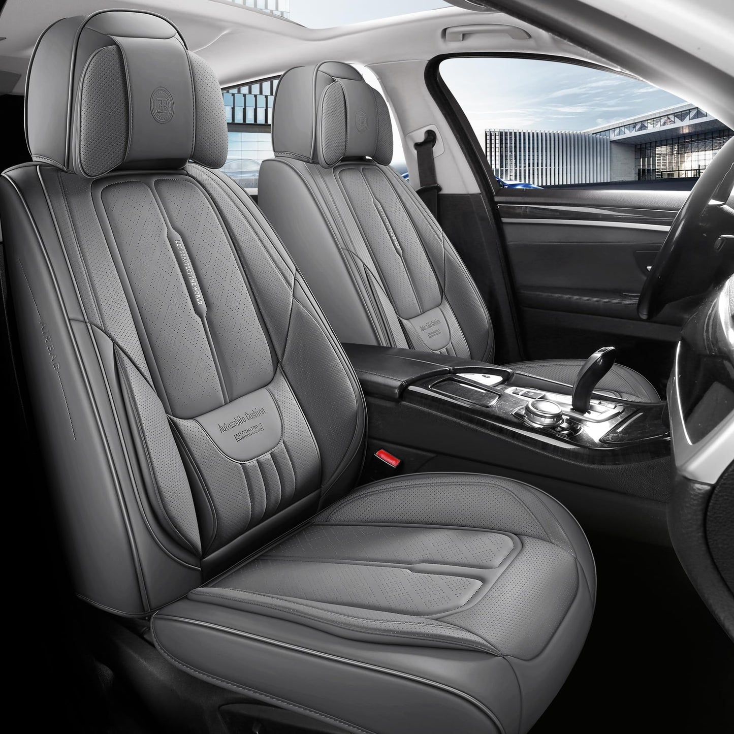 NS YOLO Universal Fit Full Coverage Leather Car Seat Covers for Cars,SUVs and Pick-up Trucks, Car Seat Protector,Automotive Seat Covers Full Set,Car Seat Cushion,Grey Seat Cover for 5 Seats