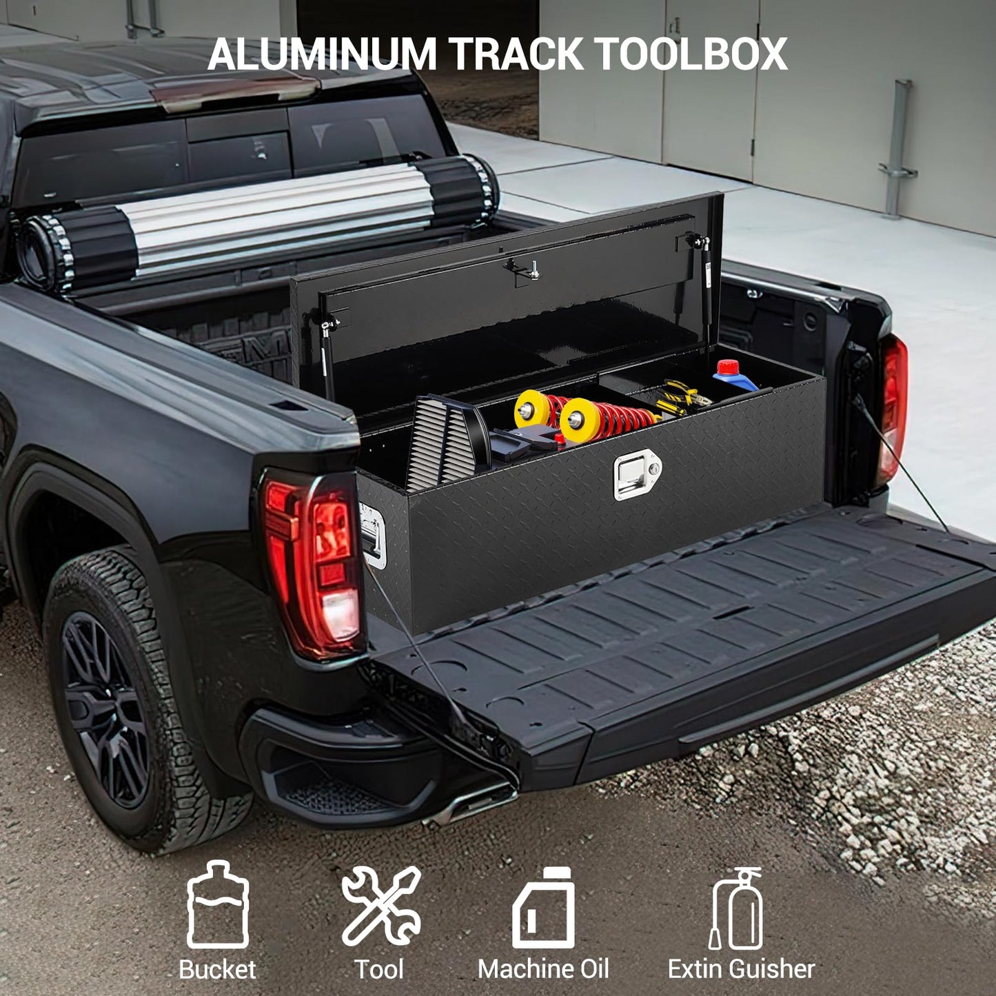 GarveeTech 39 Inch Aluminum Truck Tool Box, Truck Bed Storage Box with Security Lock and Wider Handles, Heavy Duty Waterproof Tool Box Organizer Chest for Pick Up Truck Rv Trailer - Black